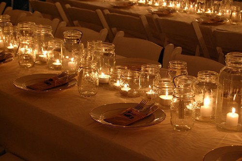 Table decorations with mason jars