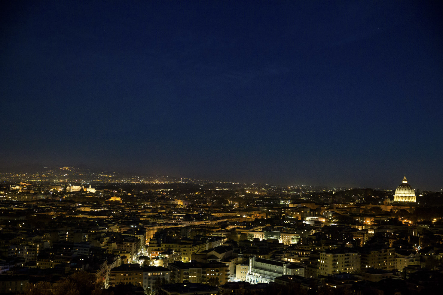 Night view over Rome from Villa Miani