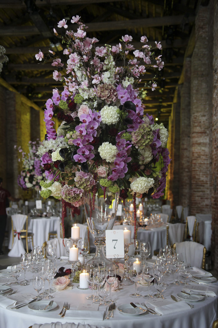Flowers for wedding reception at Hotel Cipriani