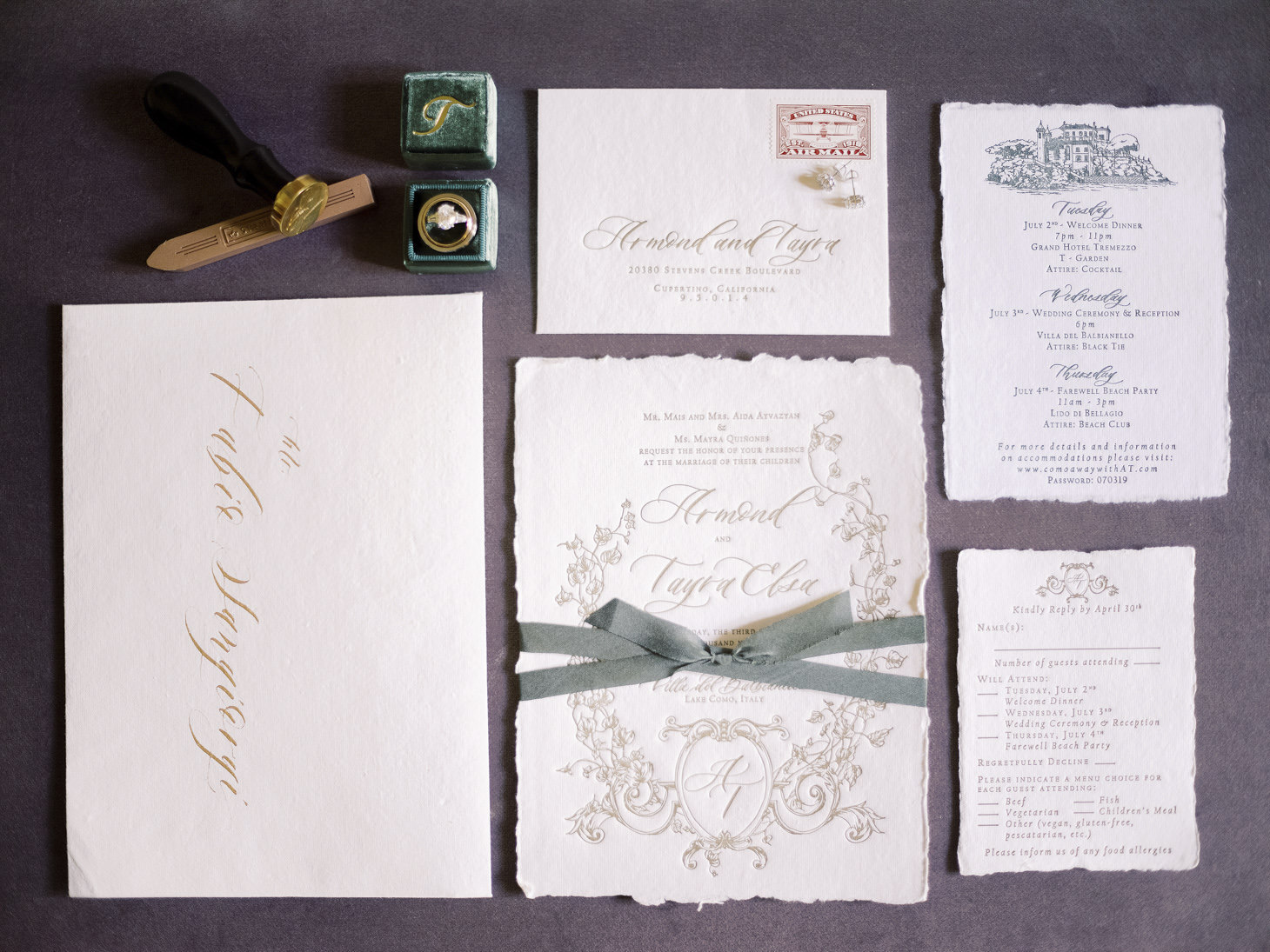 Letterpress stationery for Italian wedding