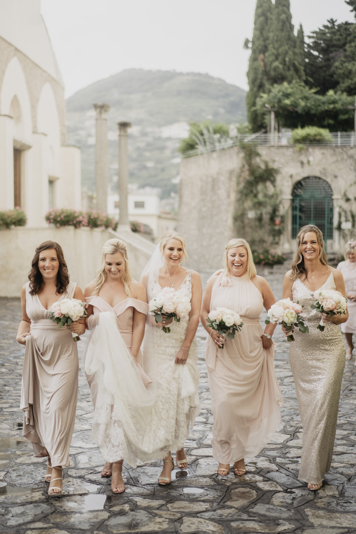 Bride and bridesmaids arriving at the ceremony