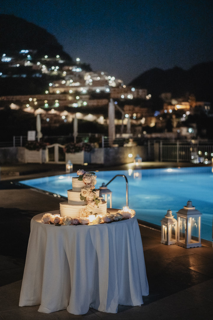 Wedding cake by the pool
