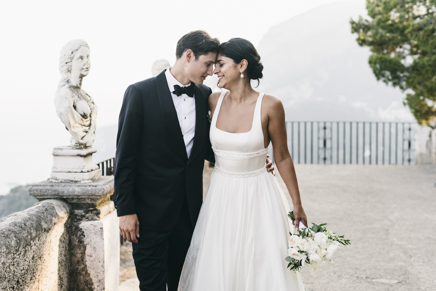 Bridal couple on a terrace of Villa Cimbrone