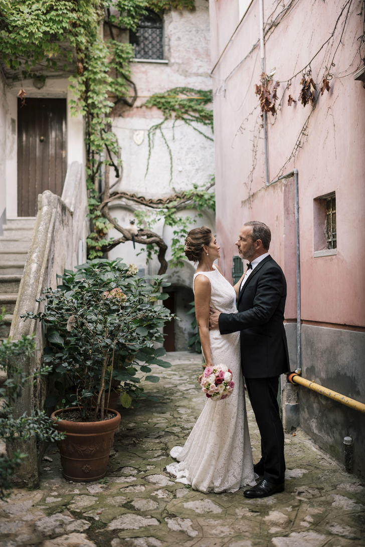 Bride and groom in a secluded corner of Ravello