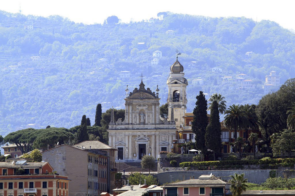 Aerial view of church San Giacomo di Corte, Santa Margherita Ligure