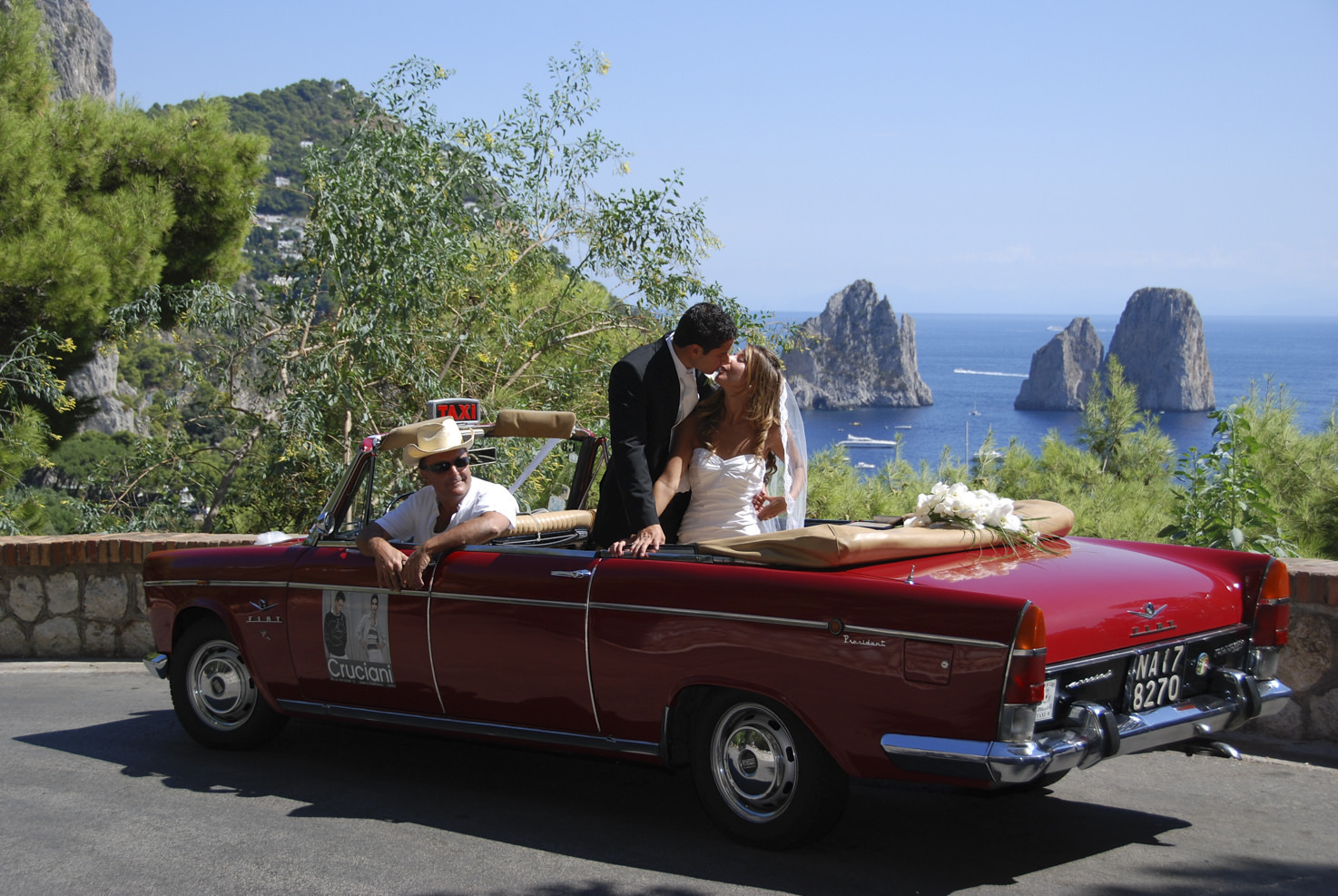 Bridal couple on the coast of Capri
