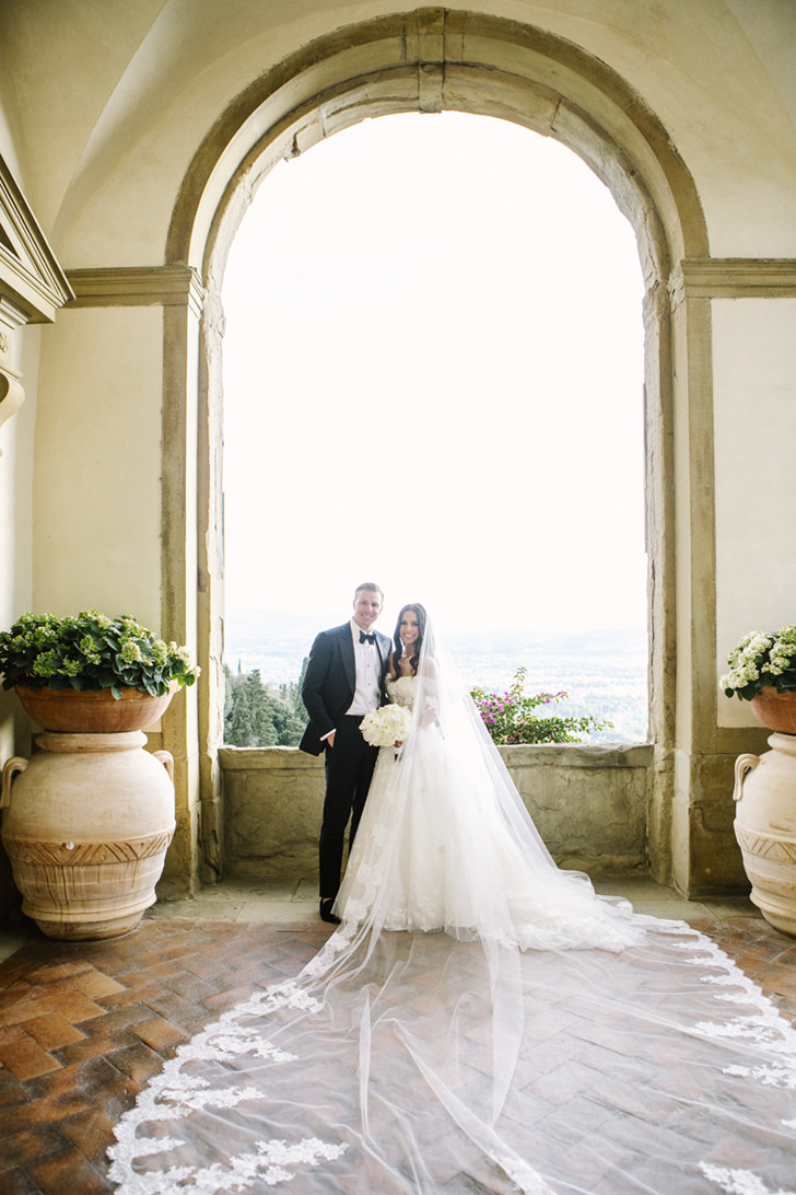 Bride and groom in the loggia