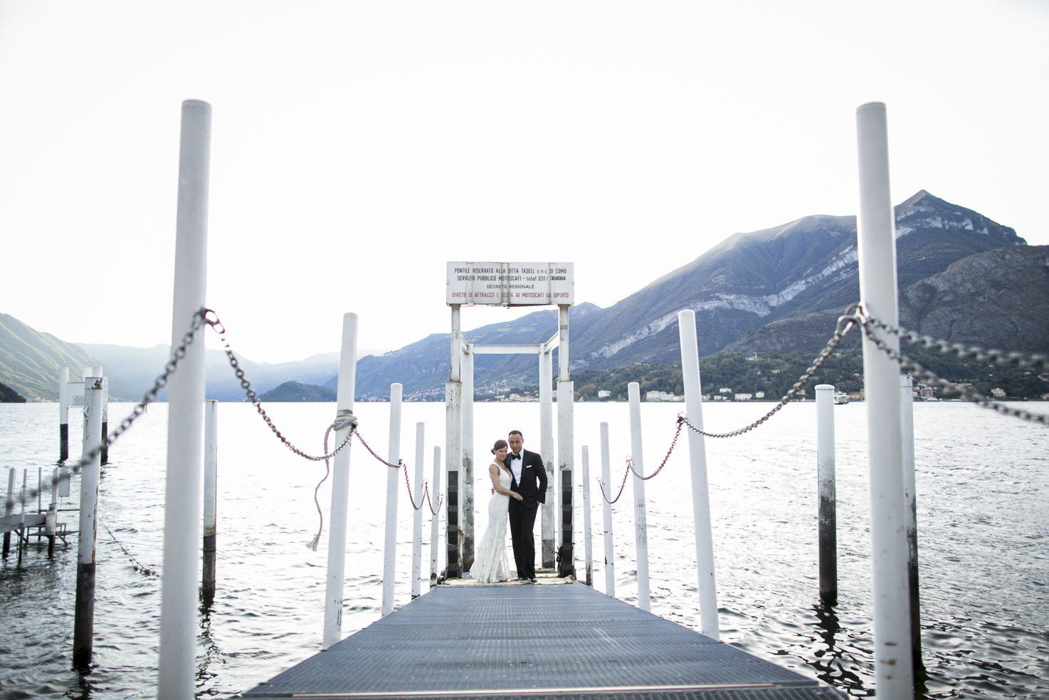 Bride and groom on Lake Como