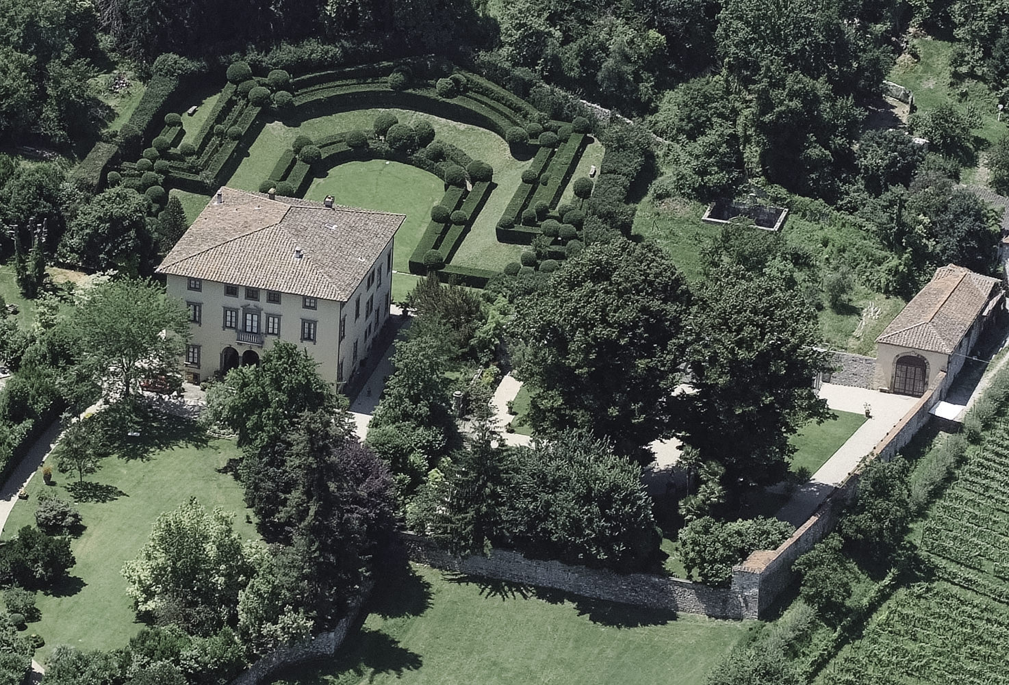 Aerial view of Villa Bernardini, Lucca