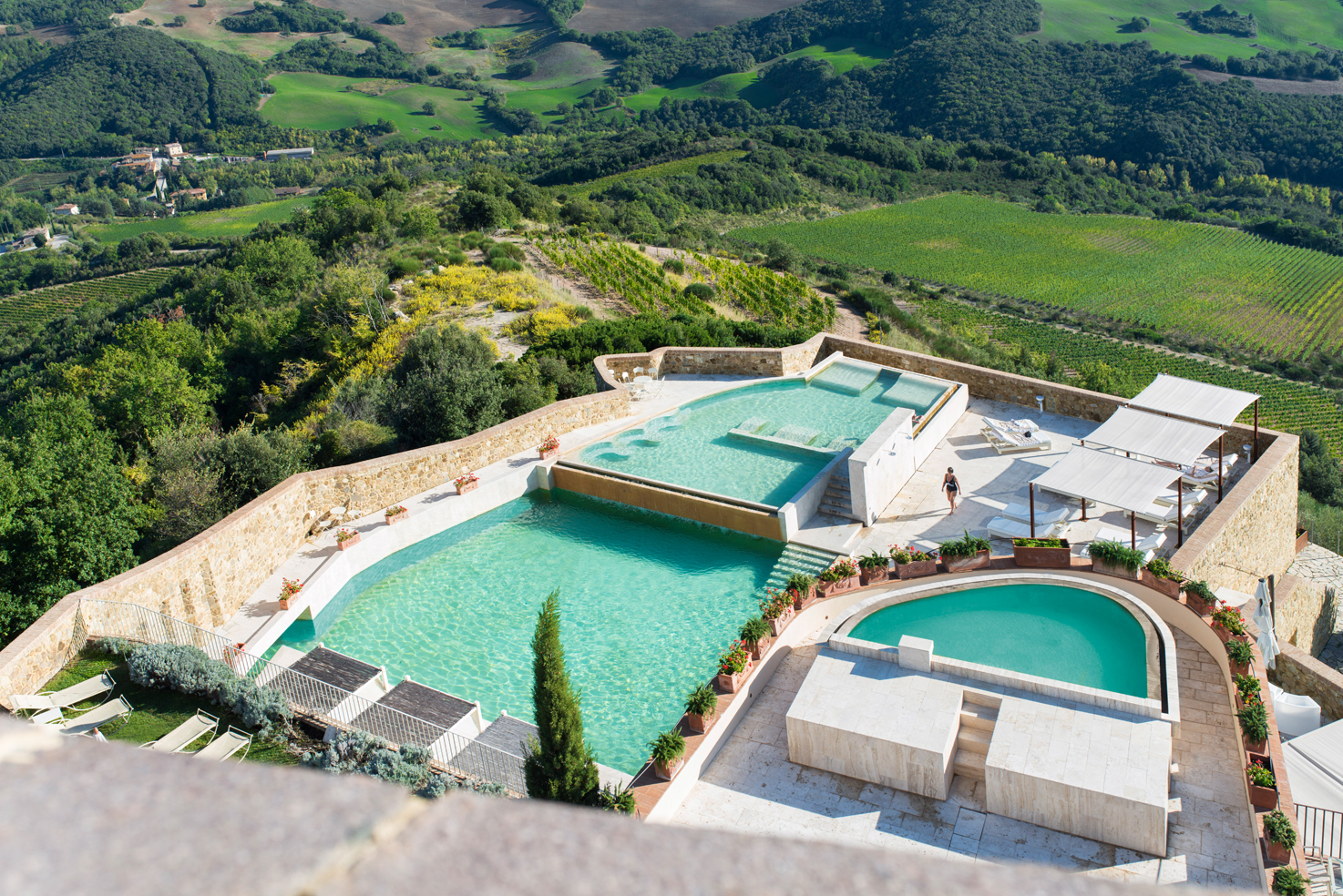Aerial view of the pools