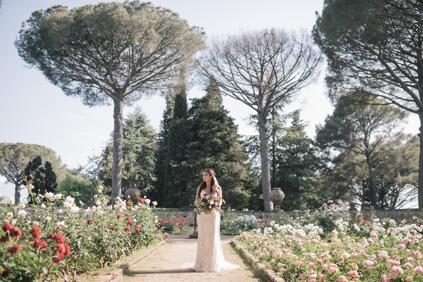 Bride in the gardens of Villa Cimbrone