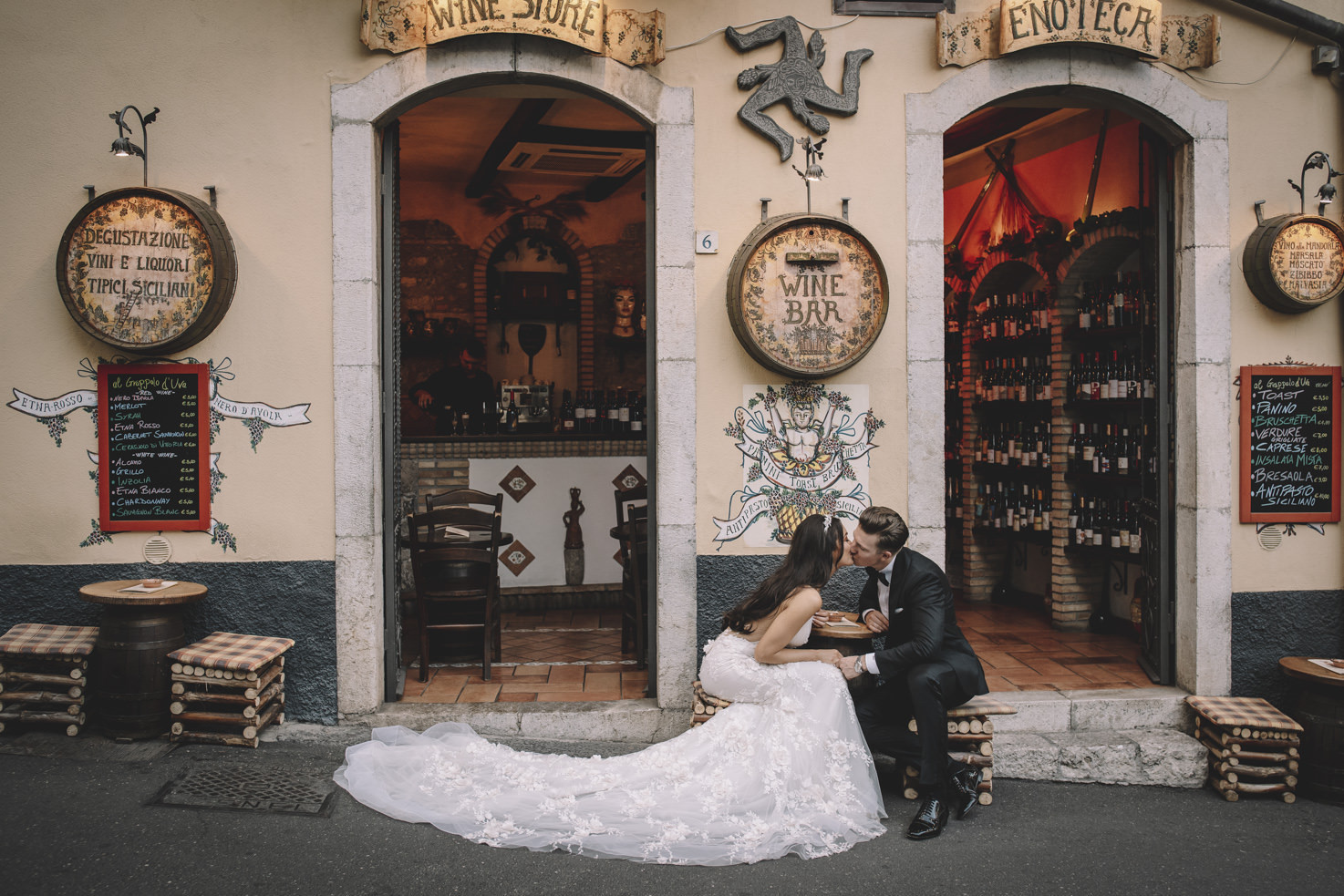 Bridal couple in a Sicilian town