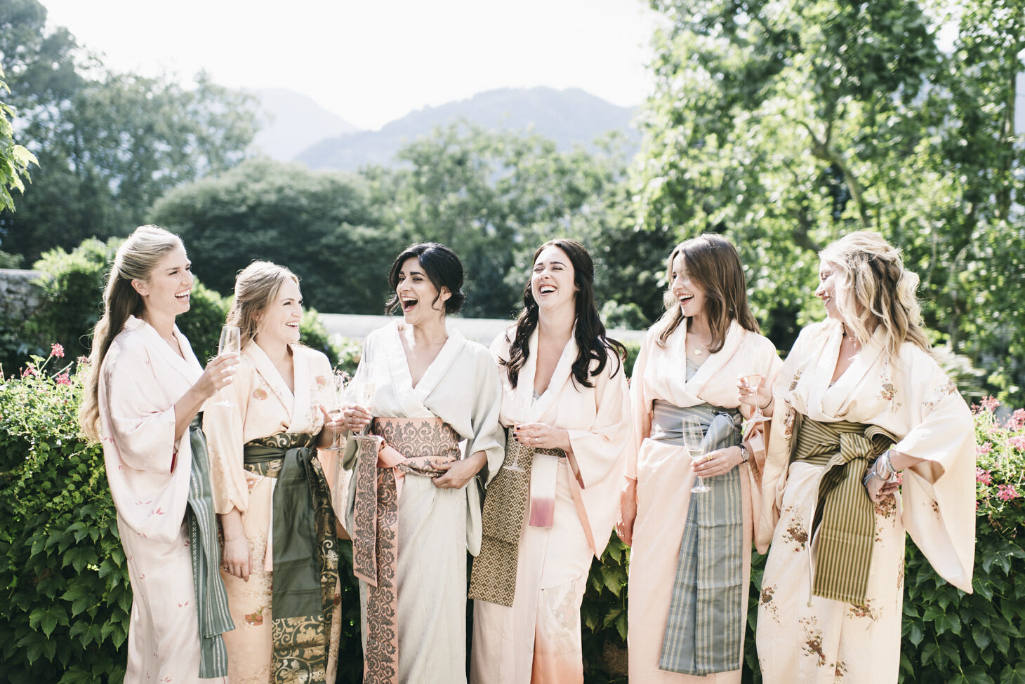 Bride and bridesmaids getting ready for the ceremony