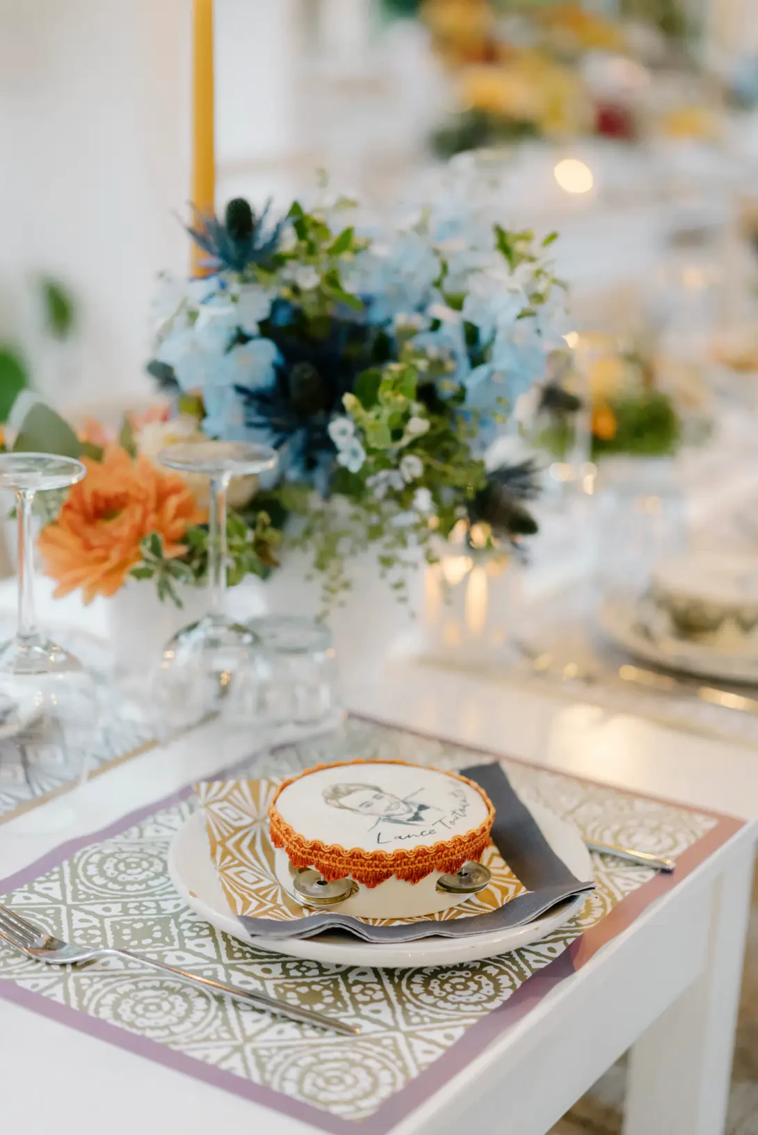 Table setting with hand painted tambourines