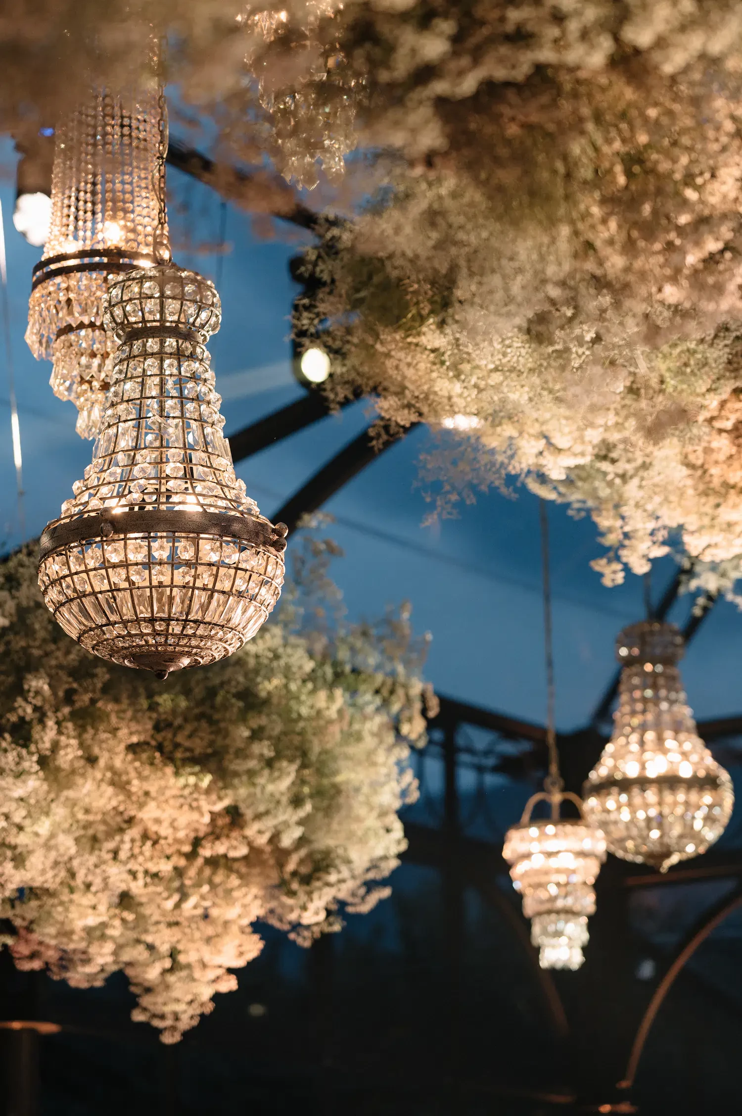 chandeliers and floral decorations in Villa Balbiano