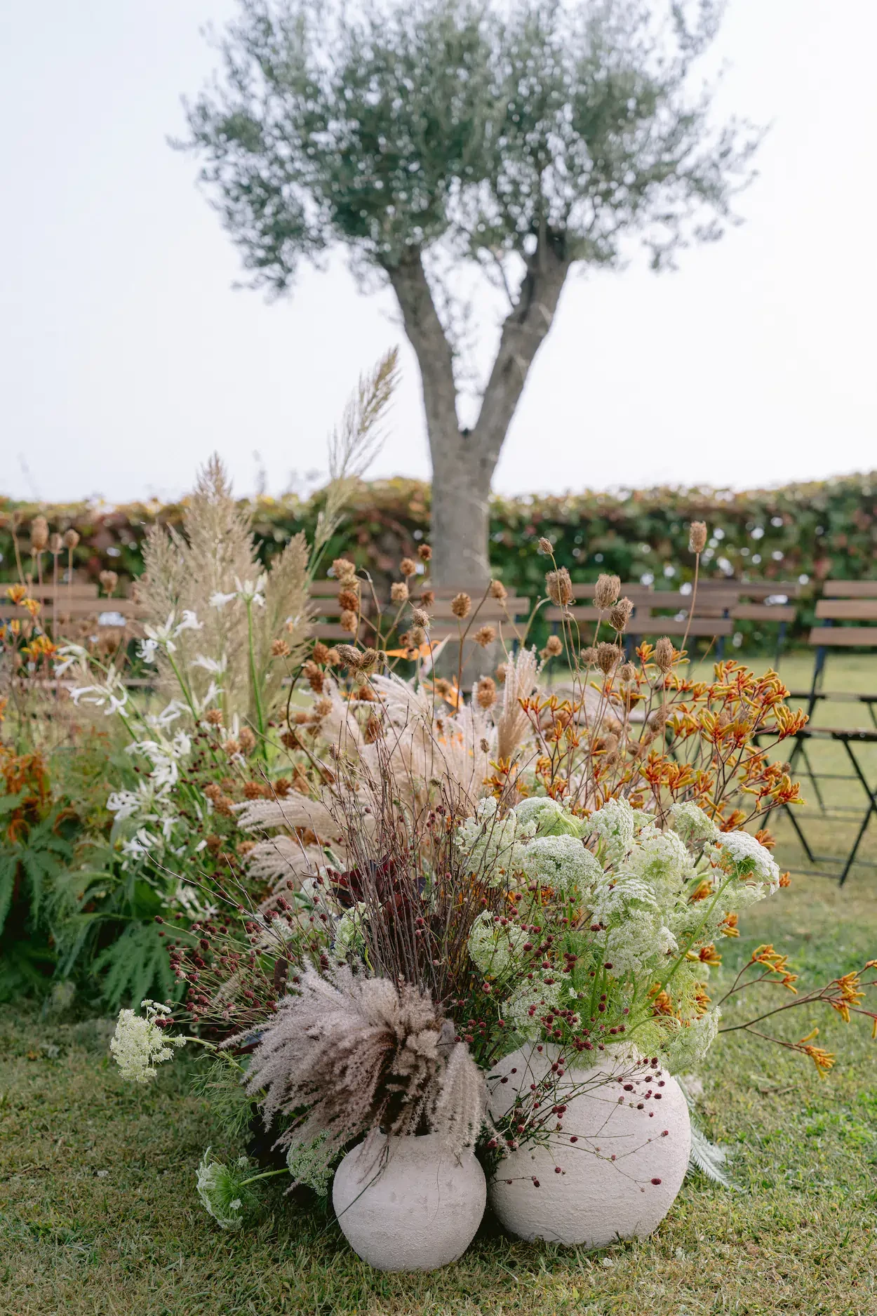 Close Up Floral Vases Ceremony Decor Villa Cimbrone