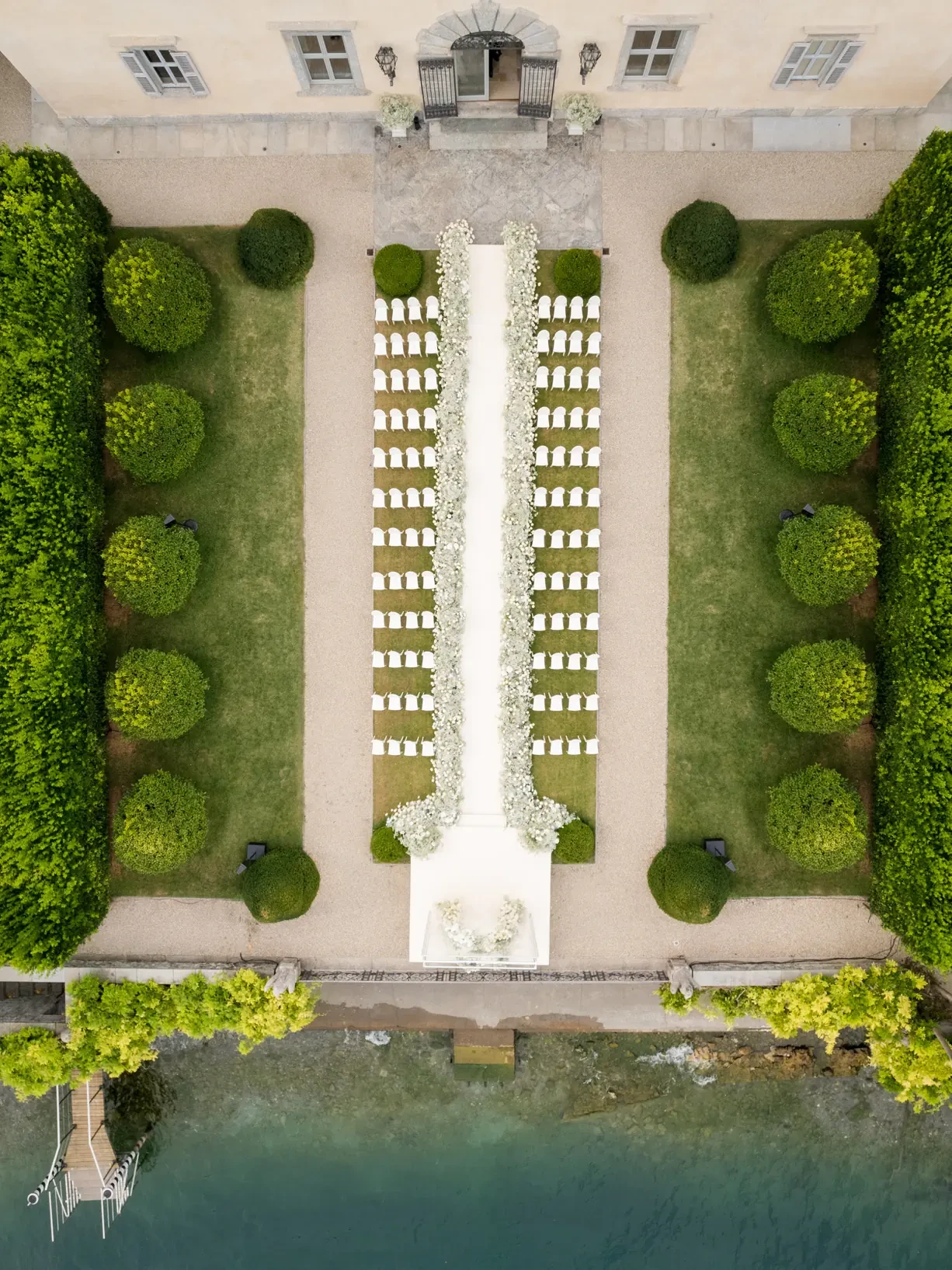 Aerial view of Villa Balbiano on Lake Como