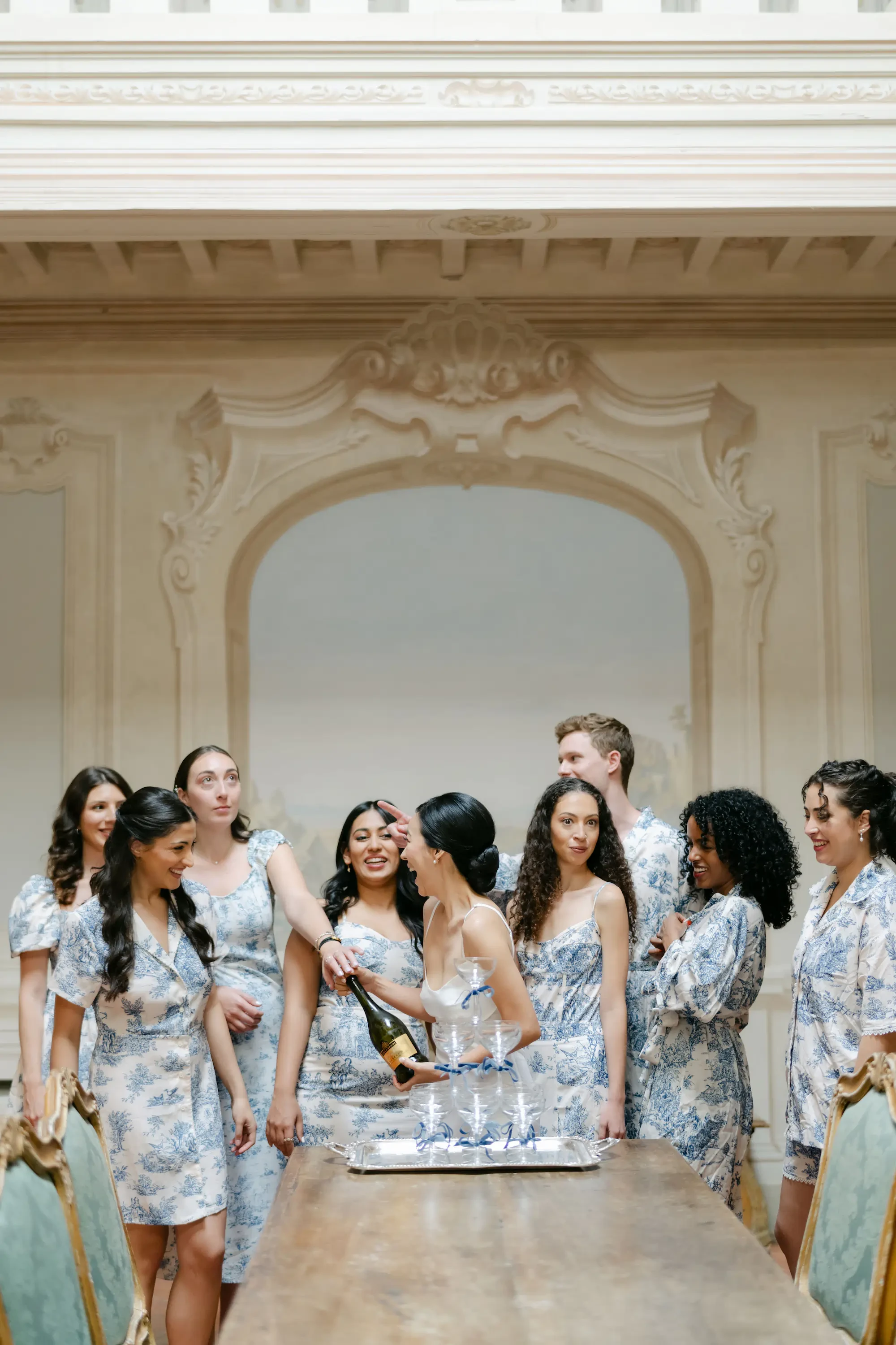 La Foce Wedding Getting Ready Bride Champagne Toast