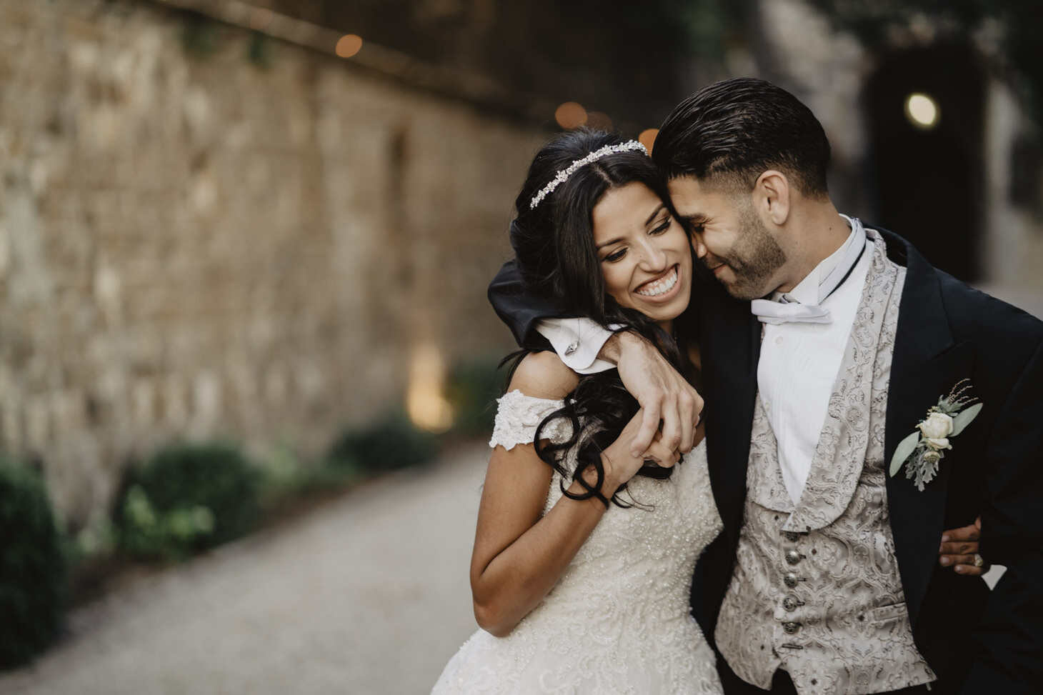Bride and groom in the gardens
