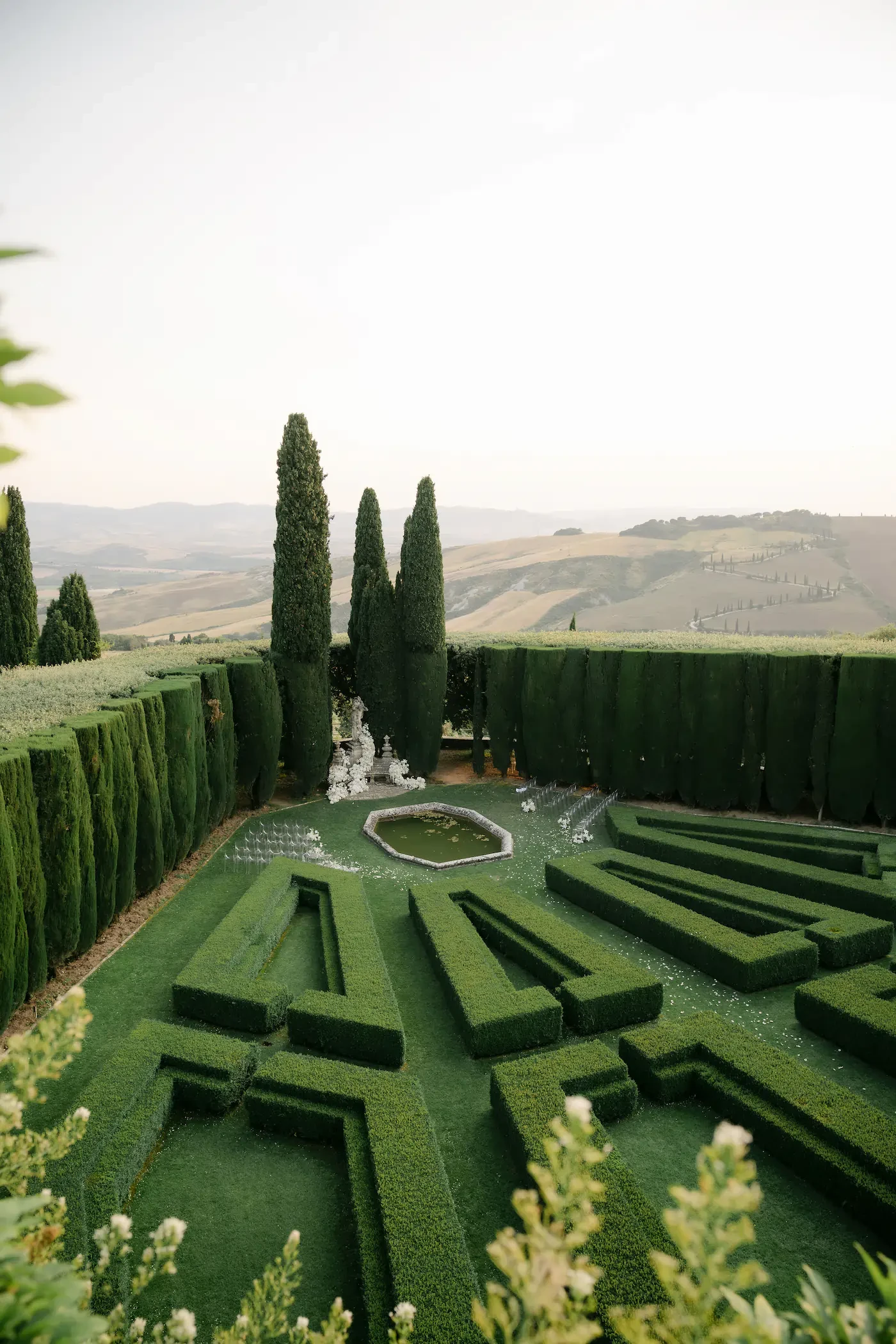 La Foce Tuscany Wedding Ceremony Setup Aerial View