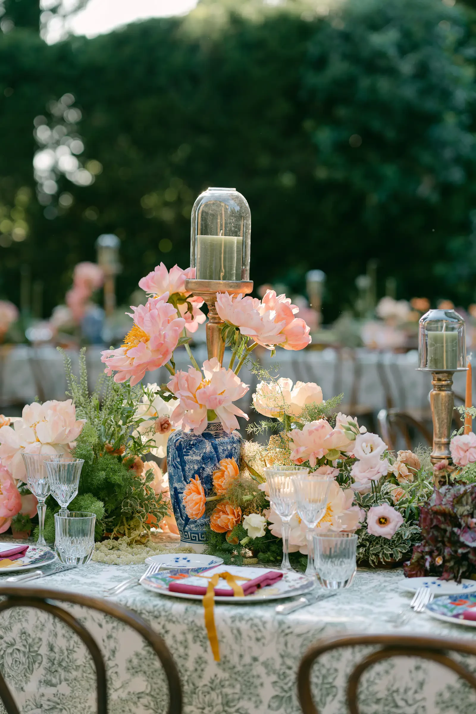 La Foce Tuscany Wedding Tablescape Peonies Centerpiece