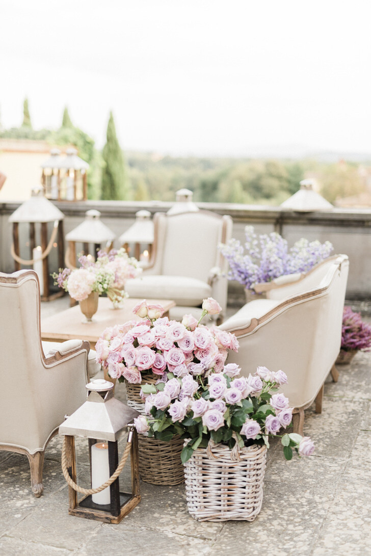 Sofa and decorations for wedding cocktail