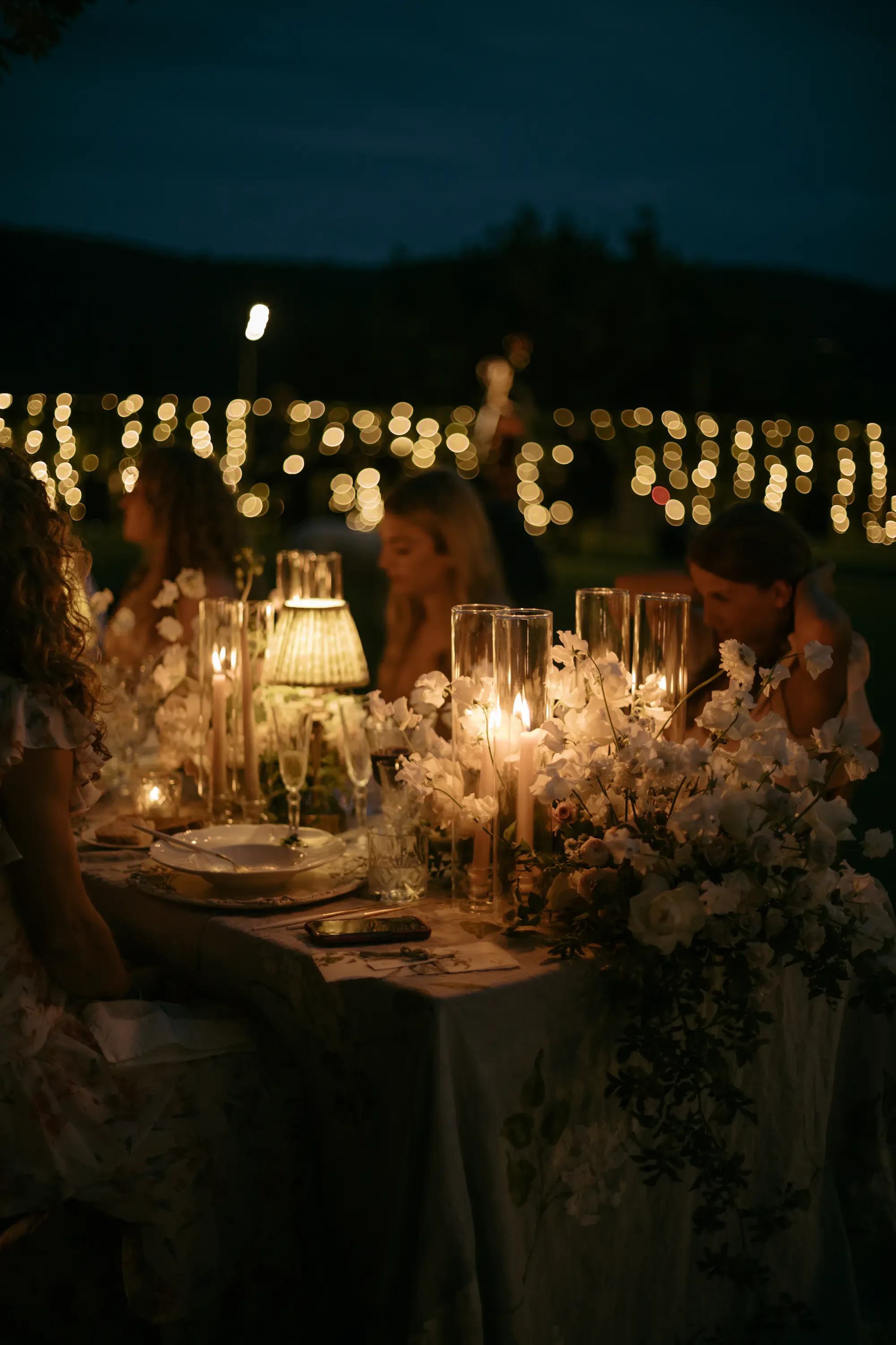 Castello Di Vicarello Tuscany Nighttime Wedding Tablescape