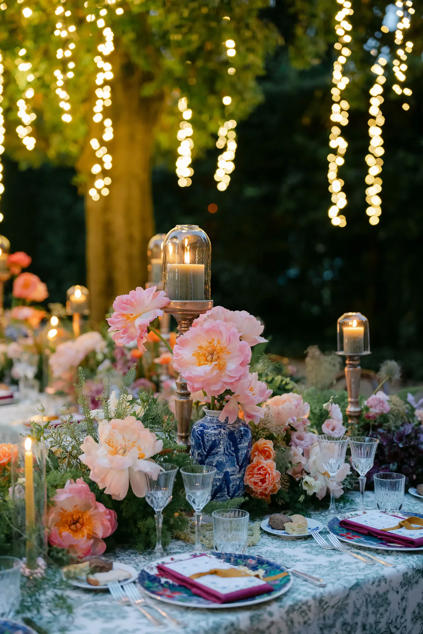 La Foce Tuscany Evening Wedding Dinner Table Decor