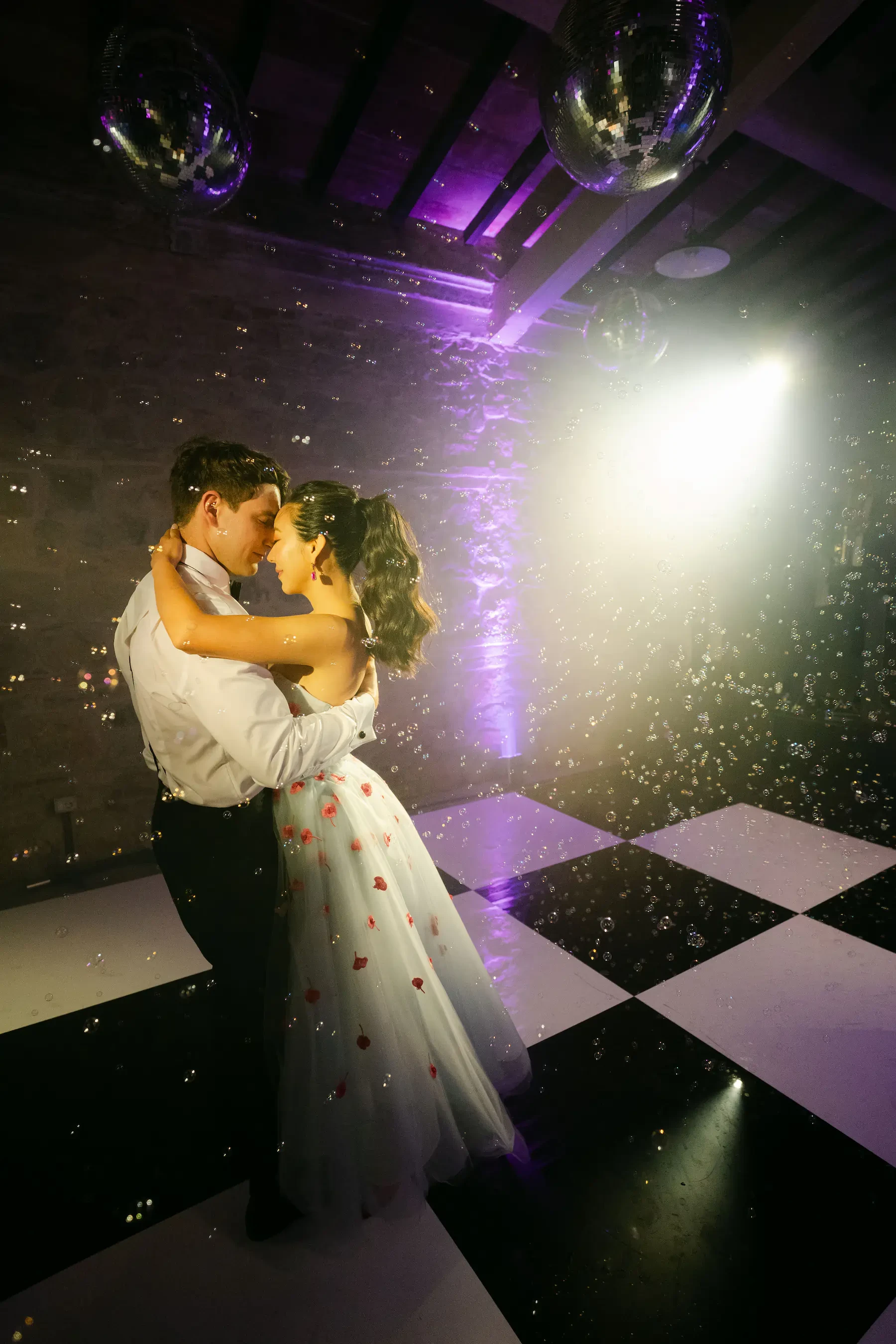 Bride And Groom Slow Dance Party With Bubbles