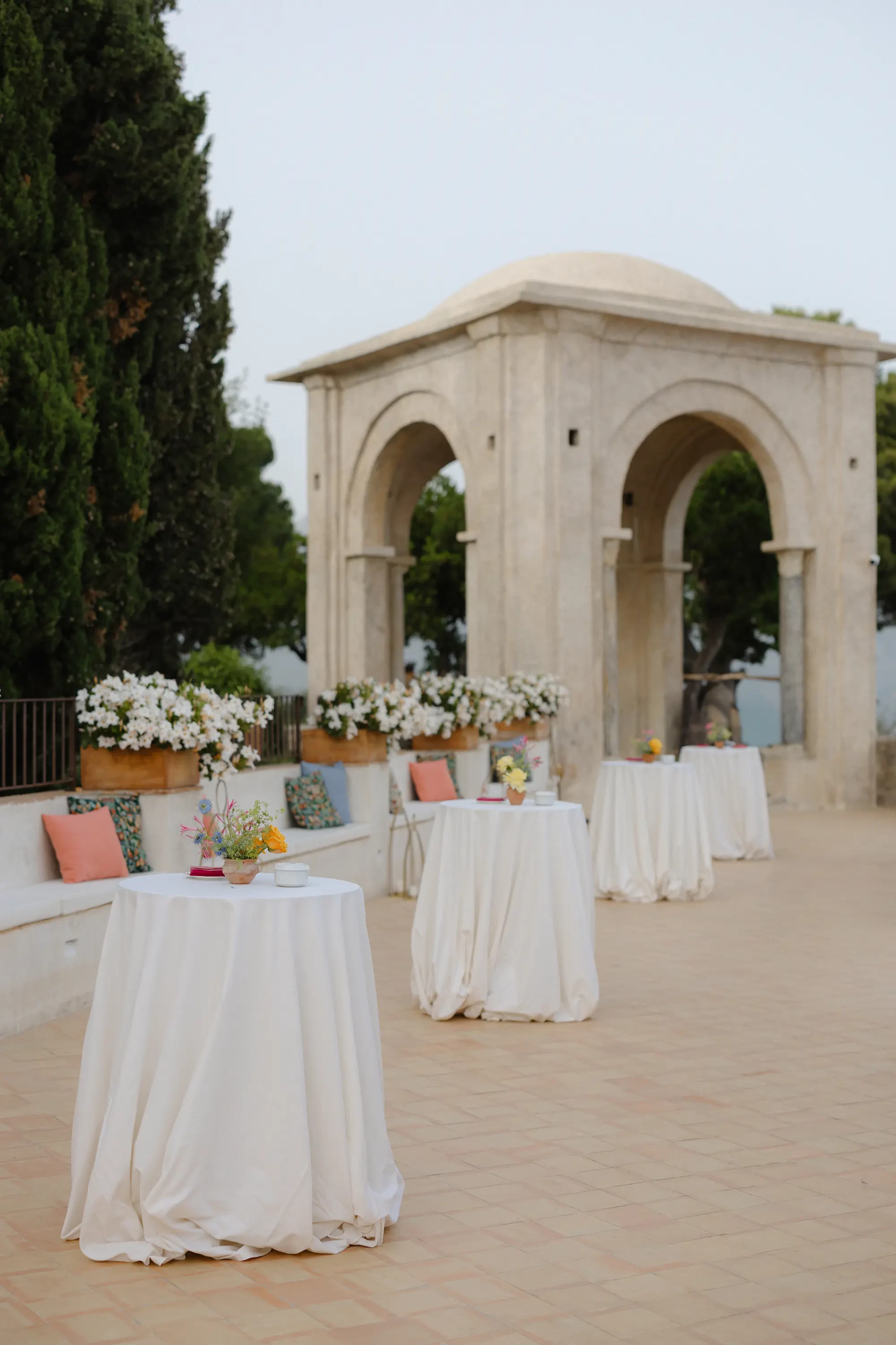 Villa Cimbrone Terrace Wedding Cocktail Setup