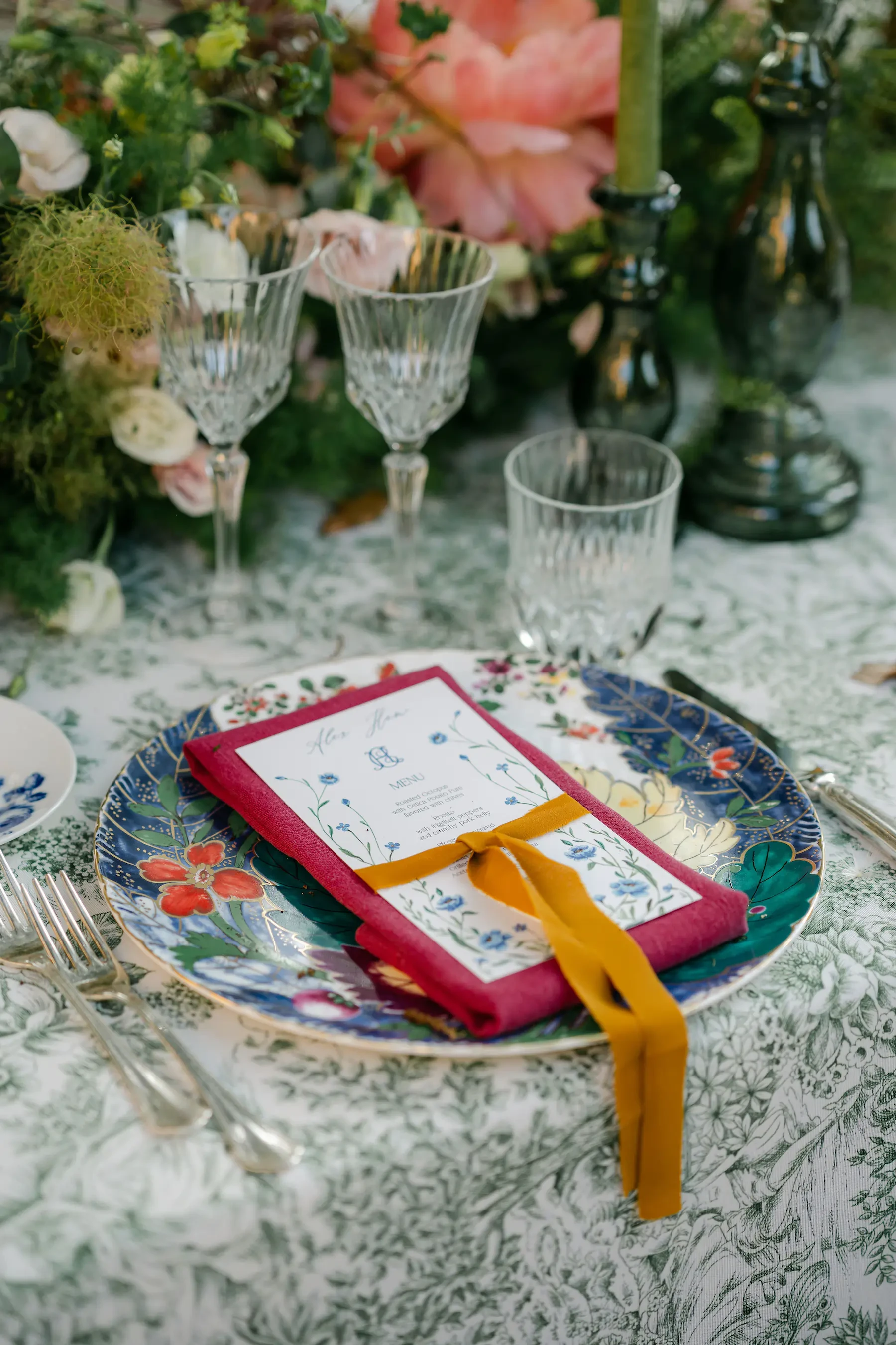 La Foce Tuscany Wedding Table Place Setting Detail