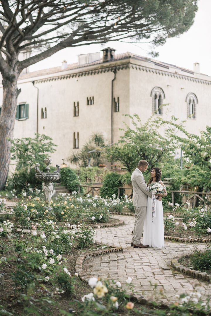 Bride and groom in the gardens