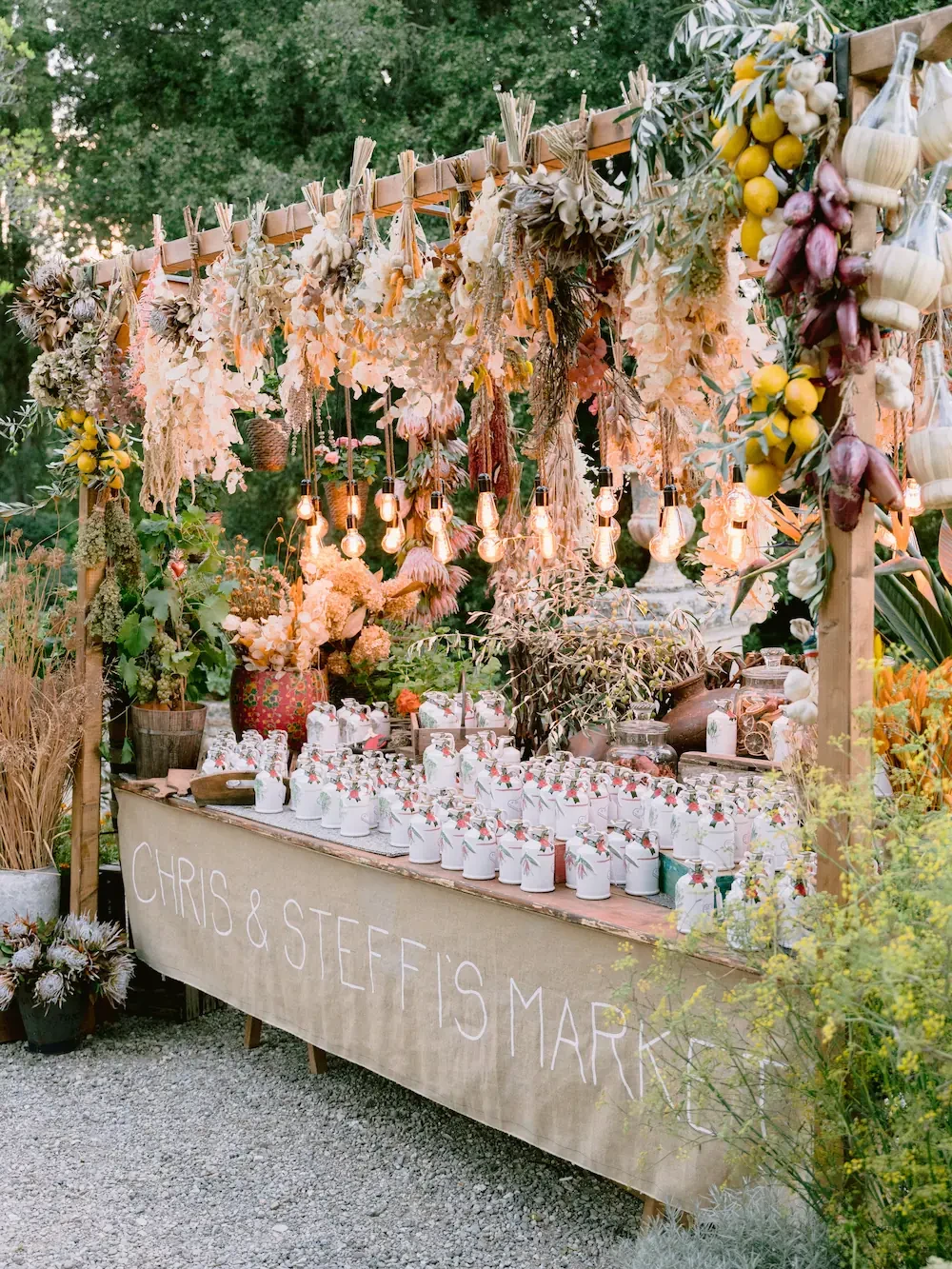 traditional welcome gifts corner for wedding in siena