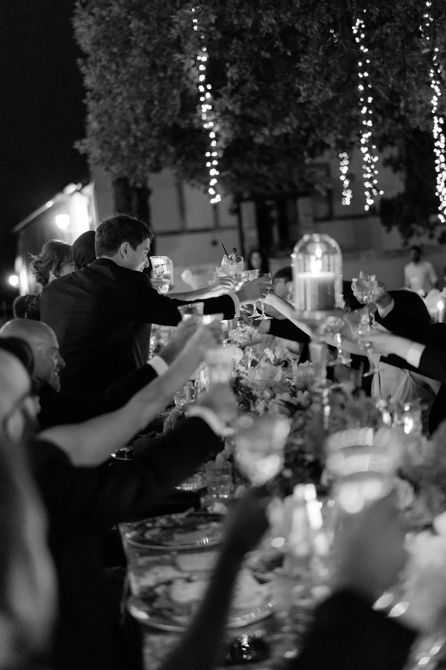 La Foce Tuscany Wedding Dinner Toast Black And White