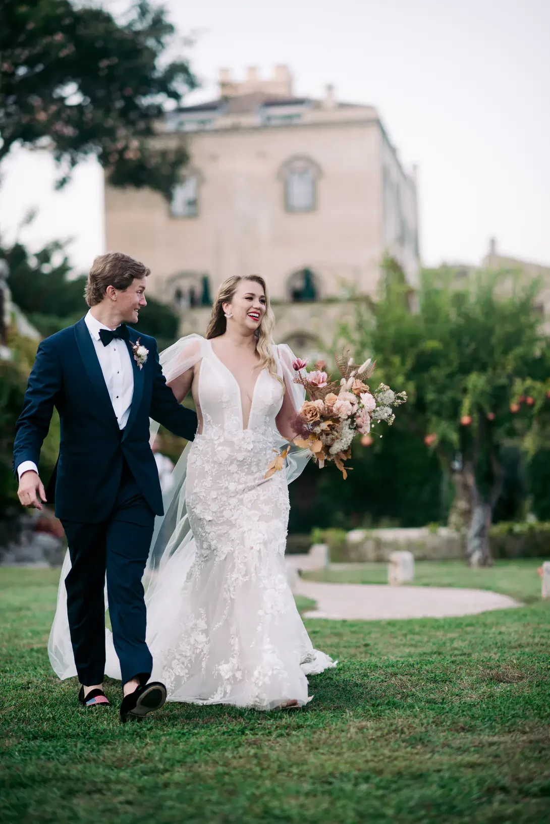 Bridal couple arriving at the reception
