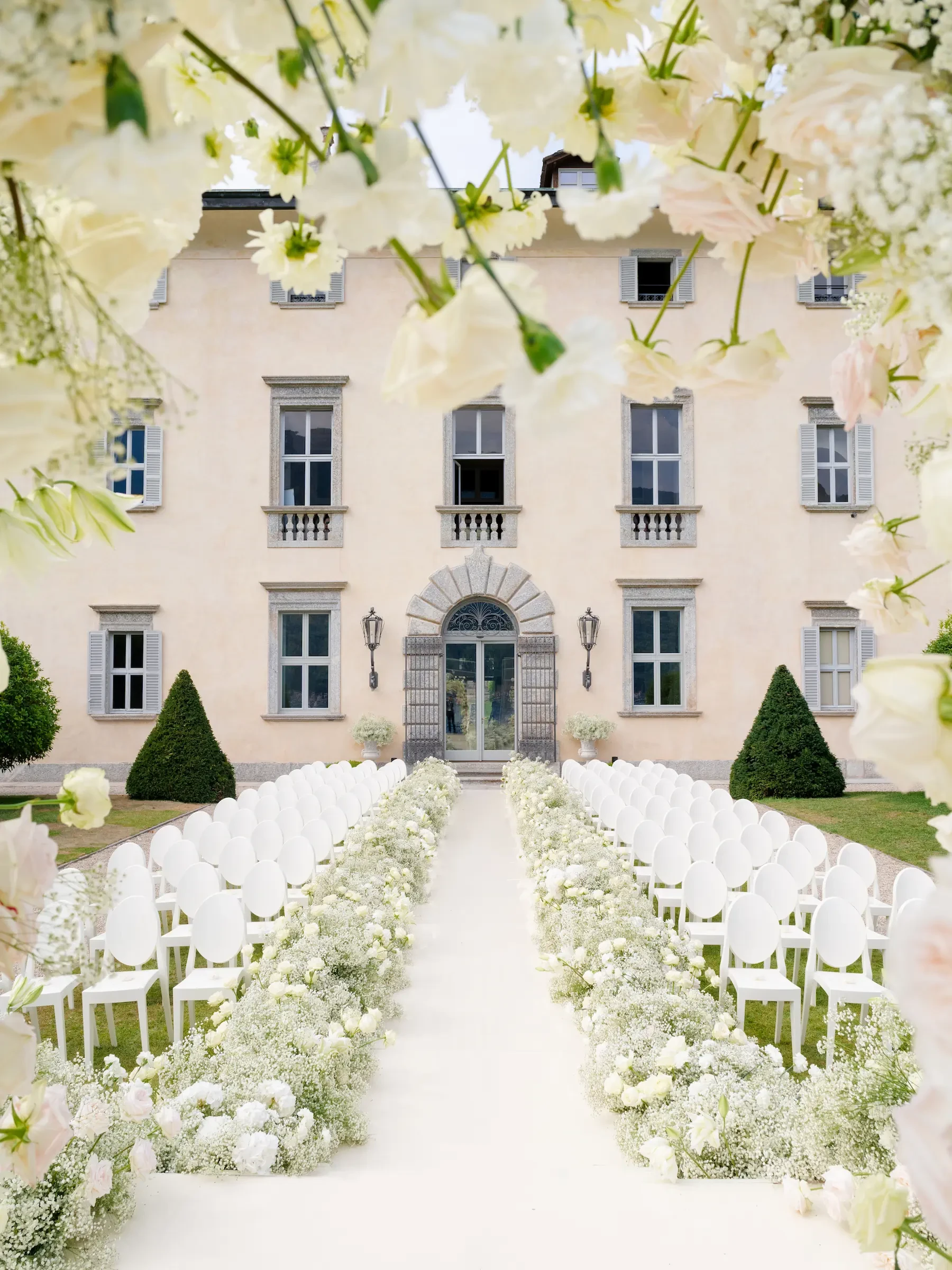 Bridal Catwalk with floral decorations on Lake Como