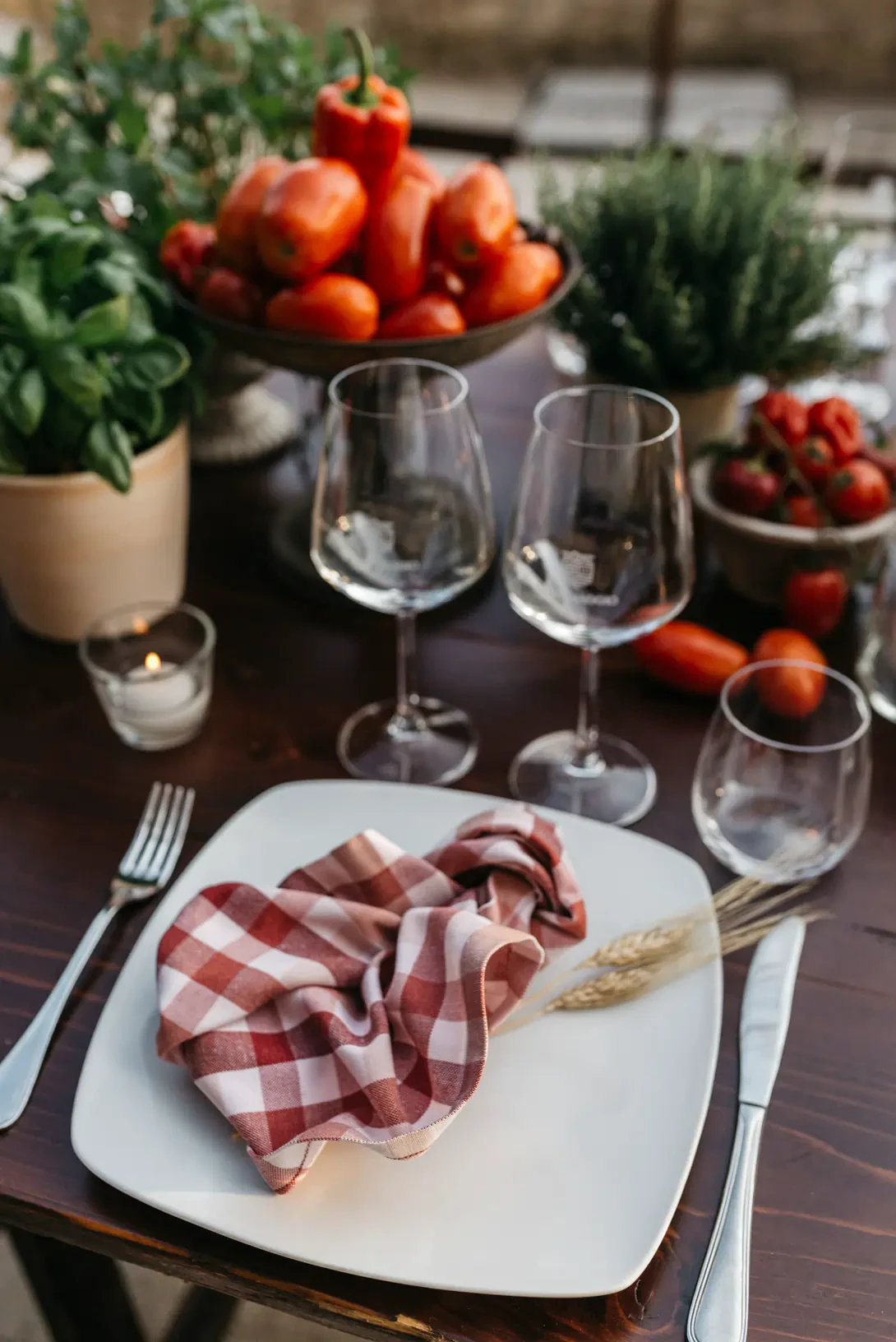 Detail of table setting in rustic style
