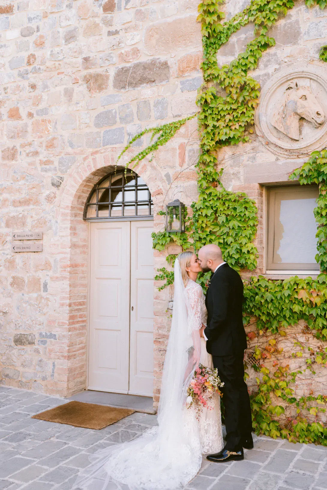 Bridal couple after the ceremony in Tuscany