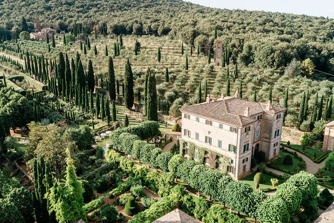 Aerial view of Villa Cetinale and gardens