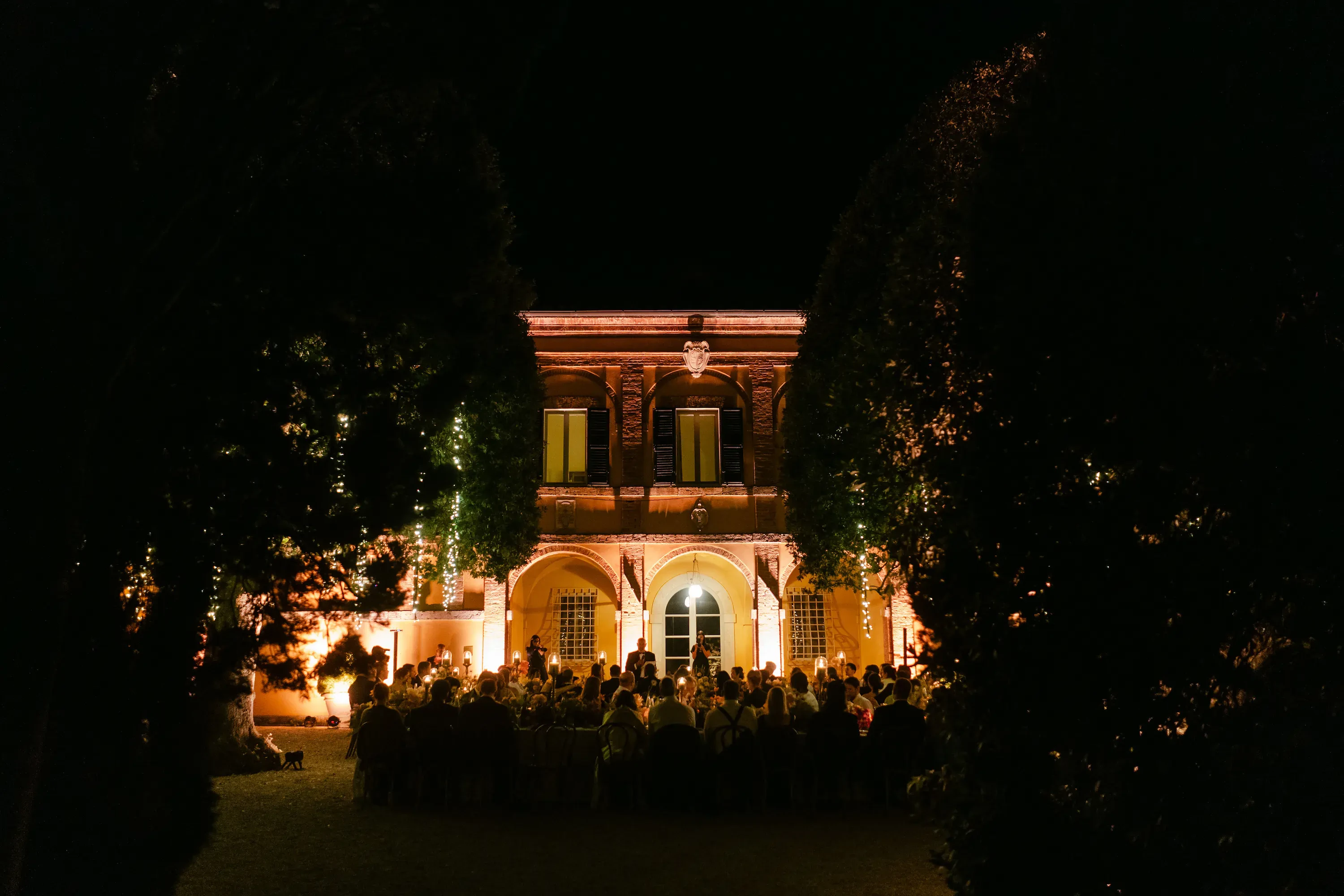 La Foce Tuscany Wedding Evening Reception Villa Facade