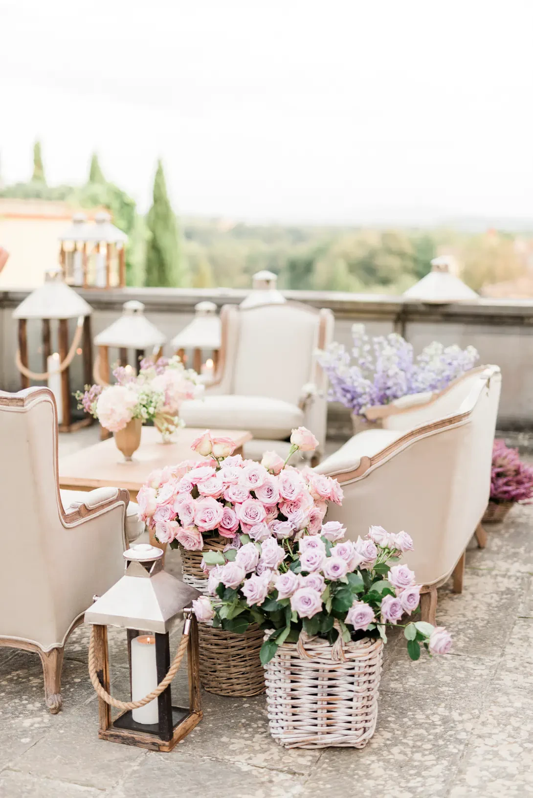 Flower baskets and lanterns