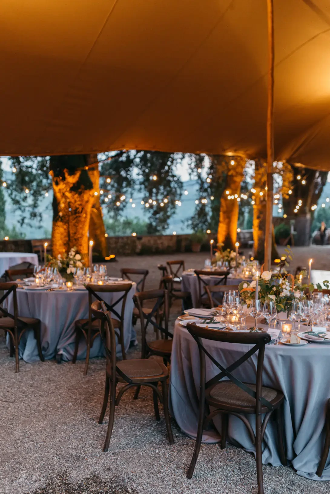 Wedding reception under a marquee