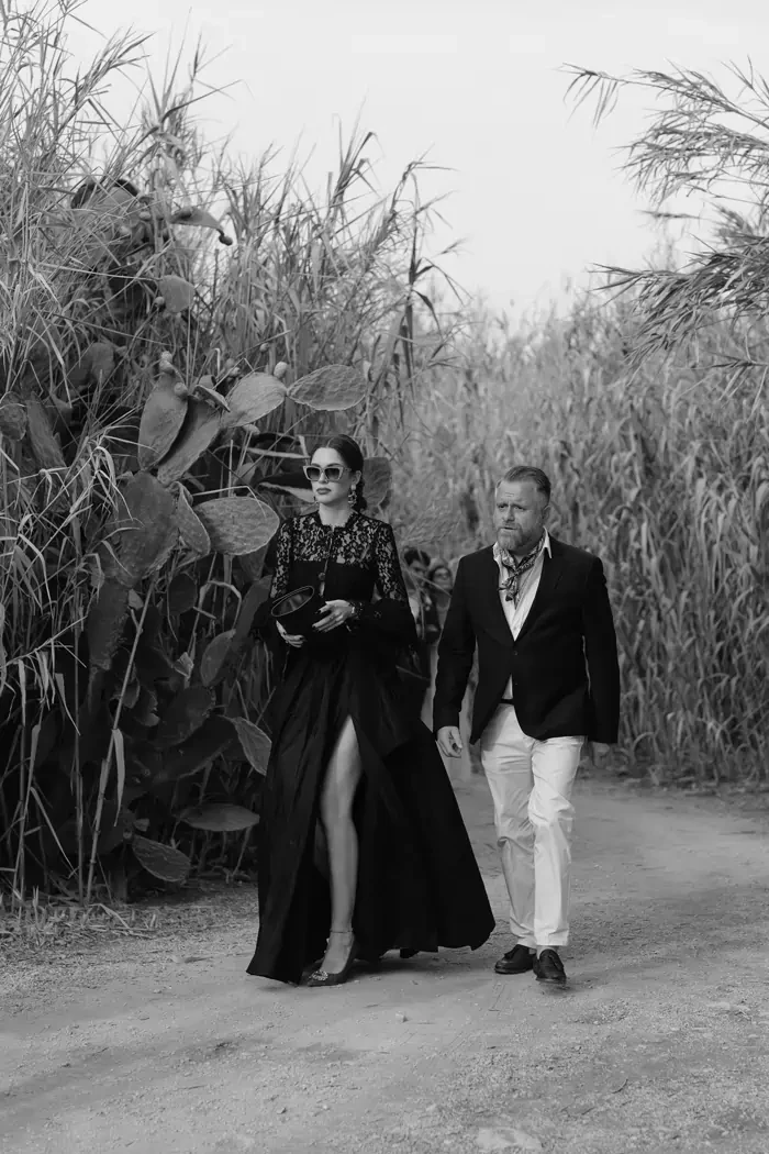 Wedding Guests Walking Rustic Countryside Path