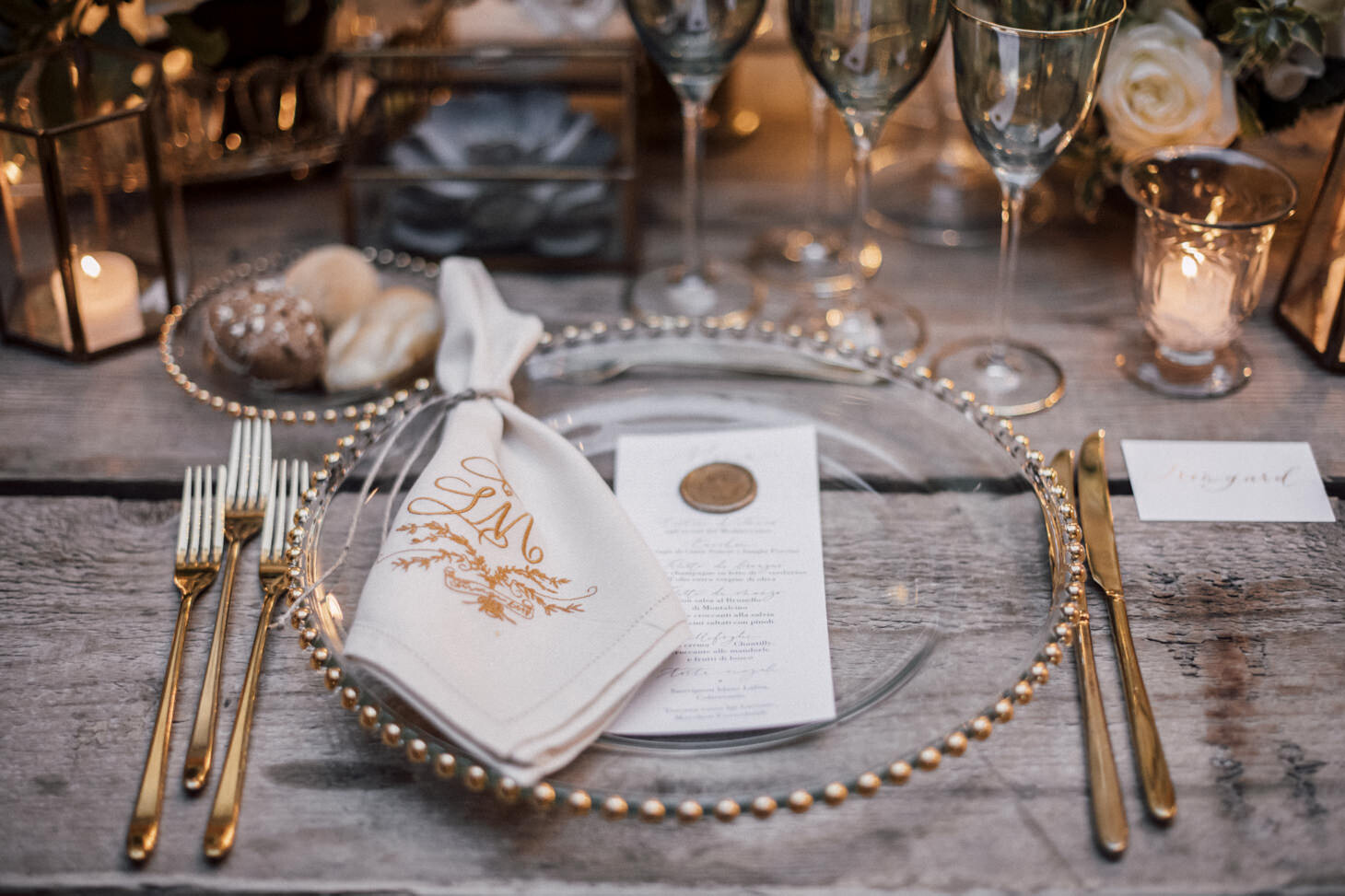 Table setting for castle wedding in Florence