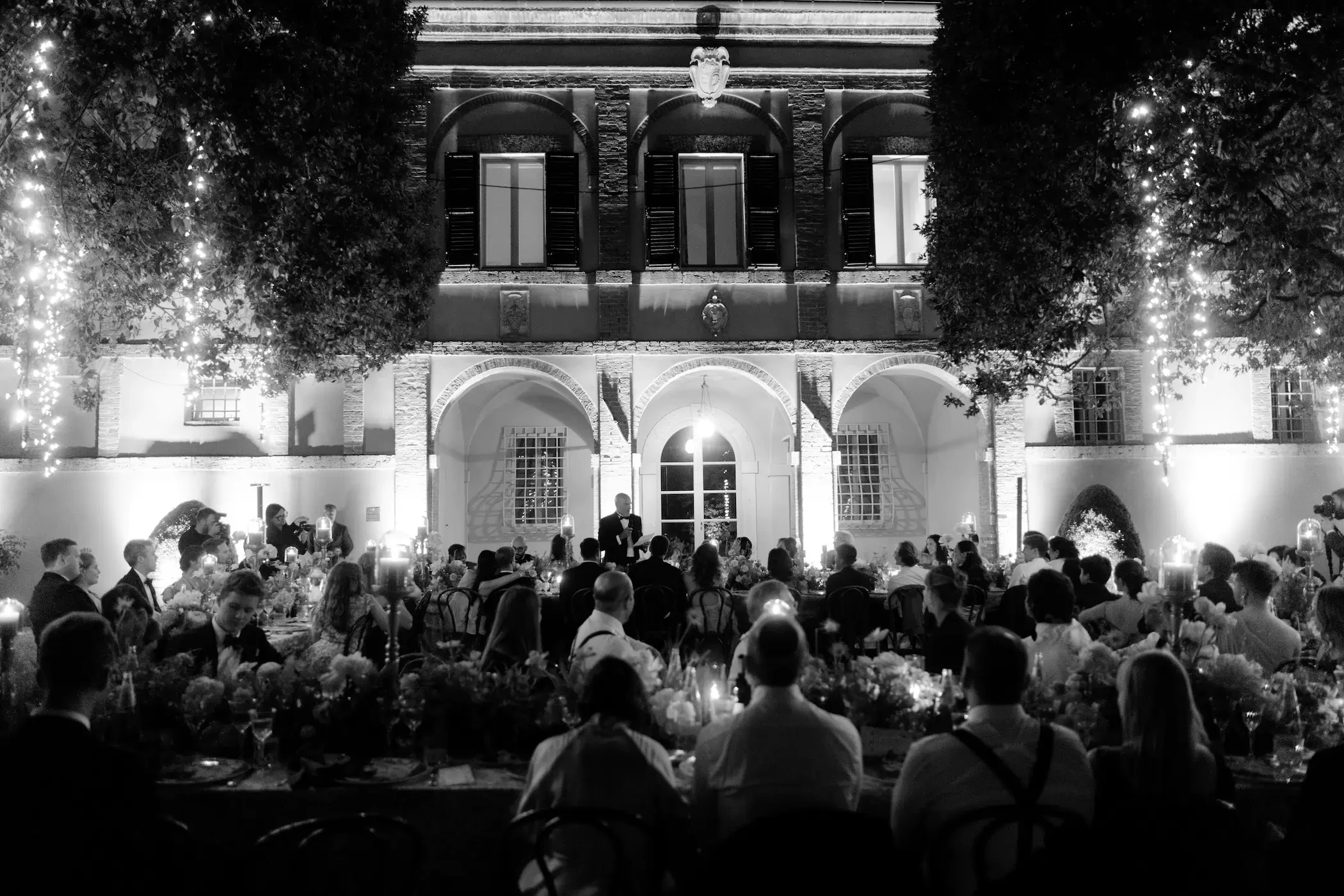 Outdoor Wedding Reception Illuminated Villa Courtyard