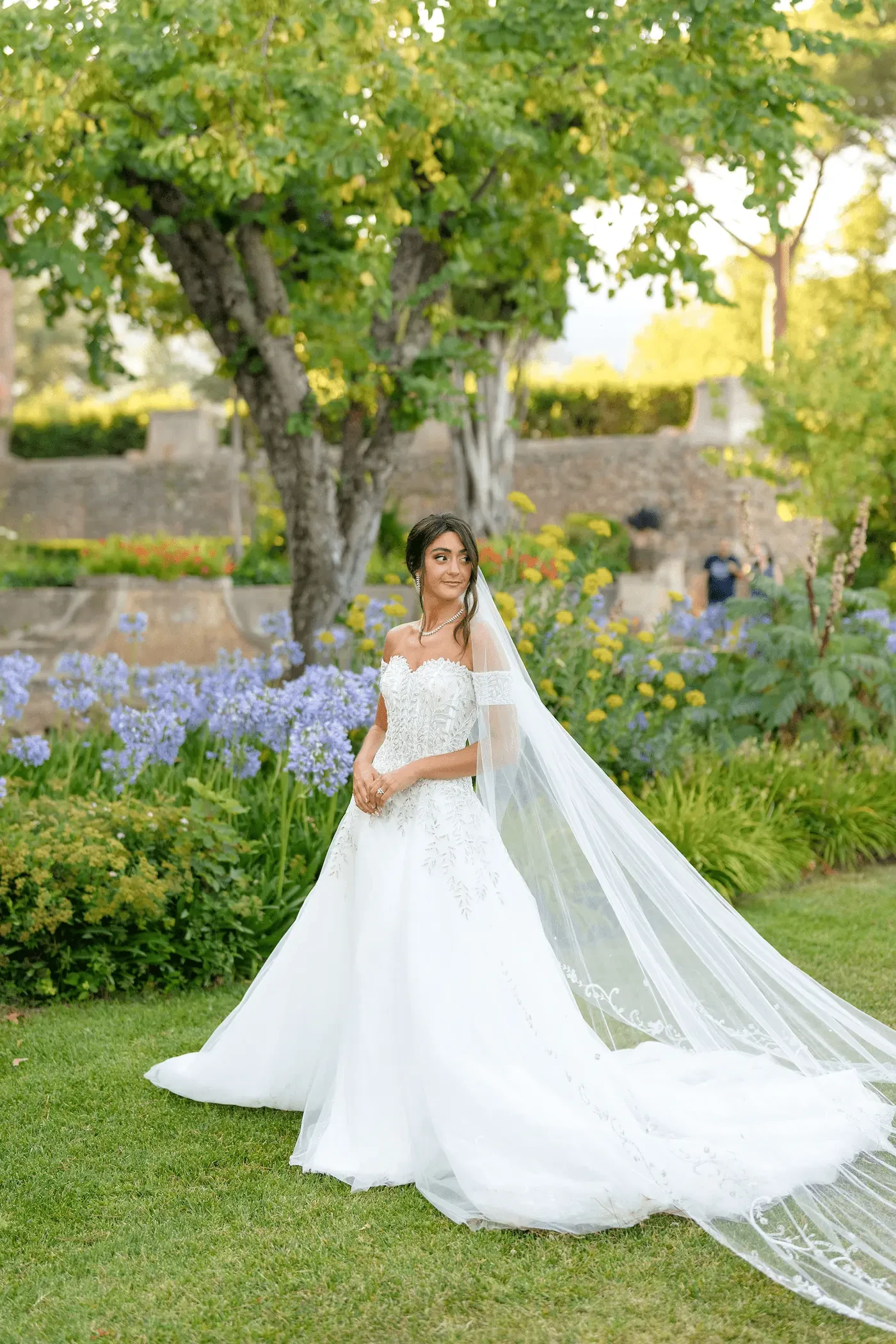 bride portrait in the gardens of Villa Cimbrone after the wedding ceremony