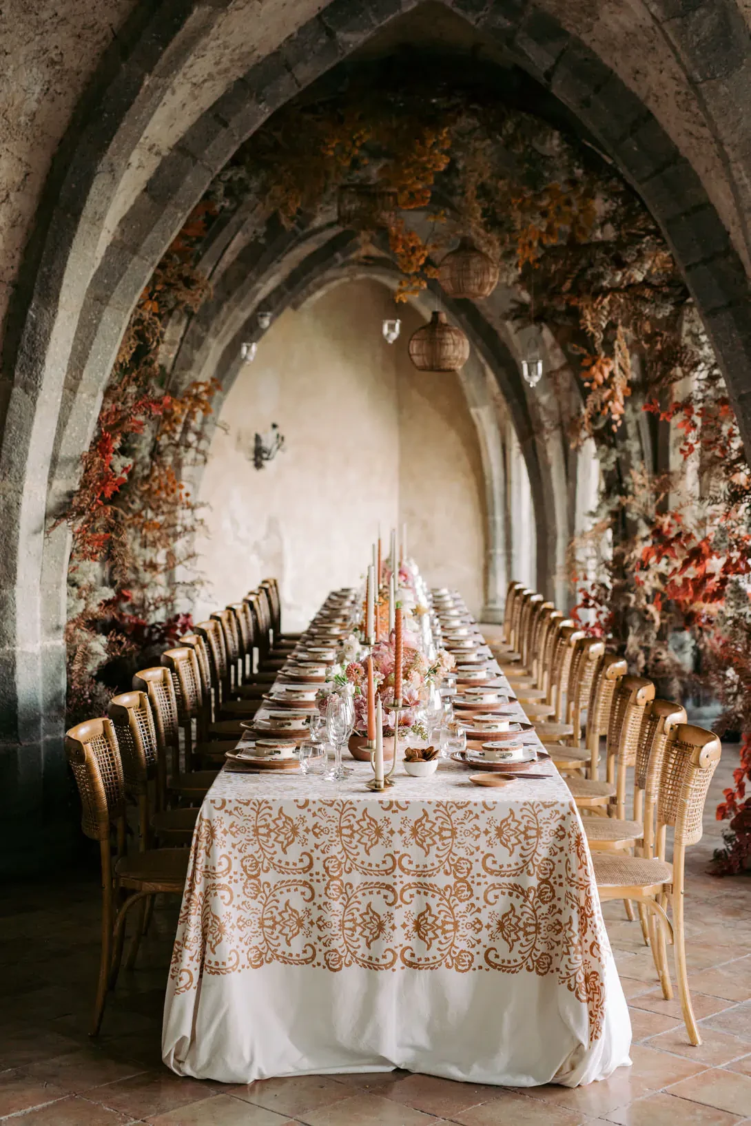Long table in the crypt of Villa Cimbrone