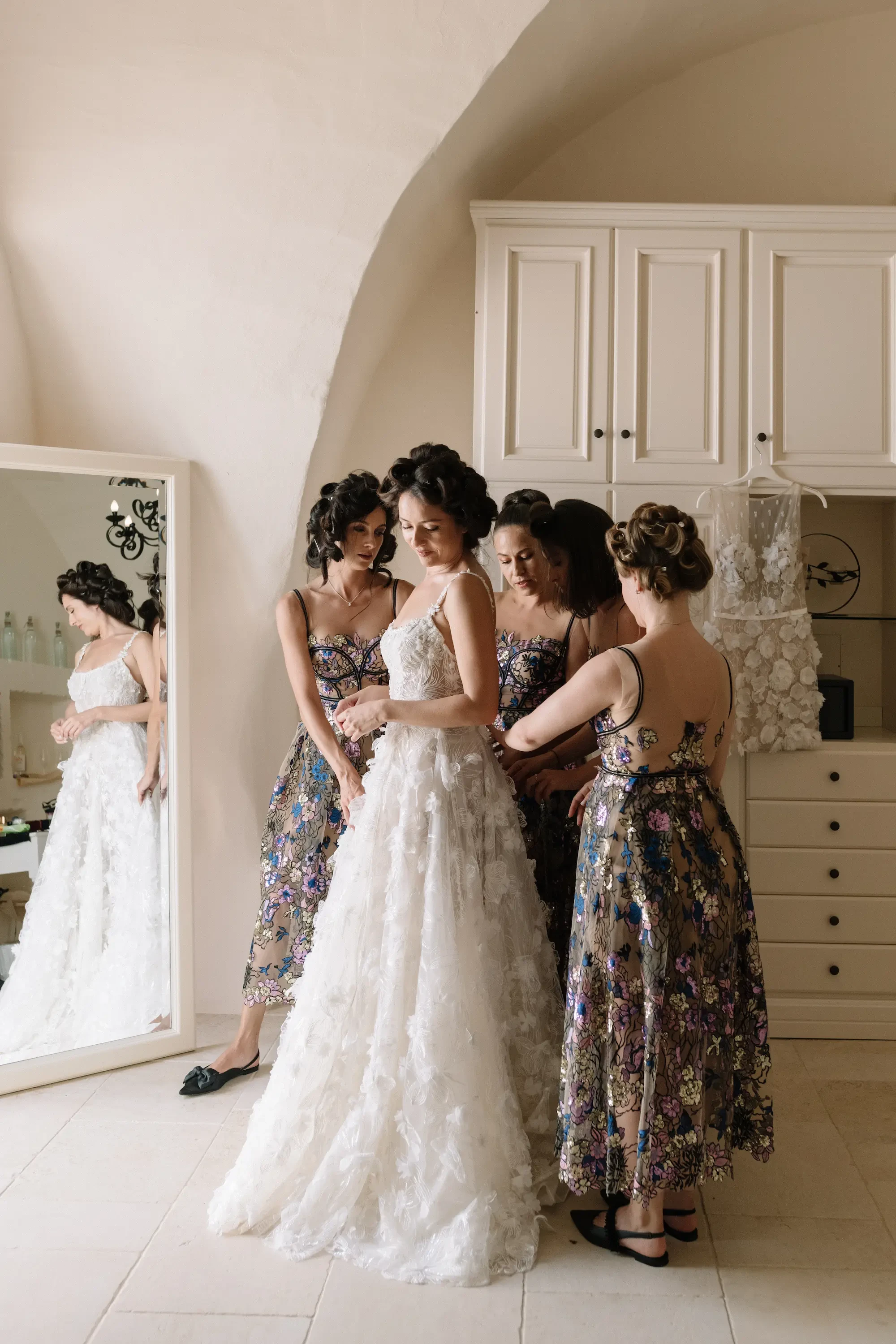 Bridesmaids Helping Bride