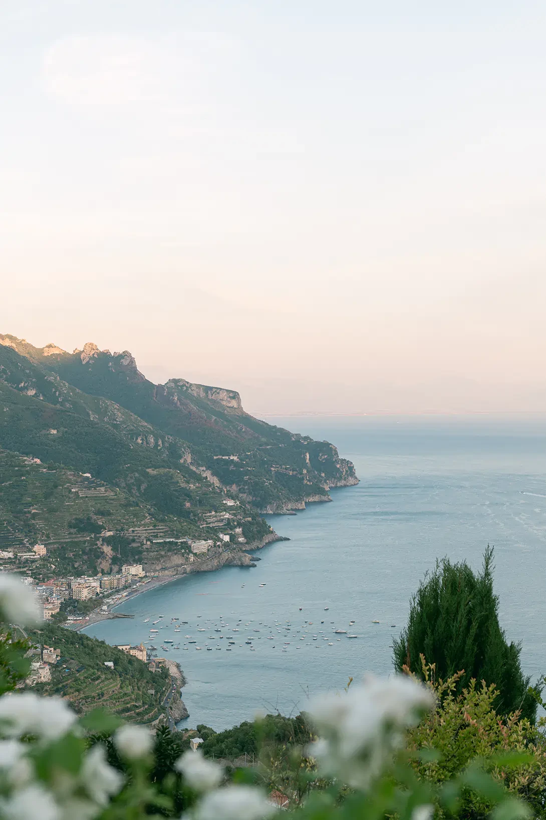 Sunset on the Amalfi Coast during a wedding celebration