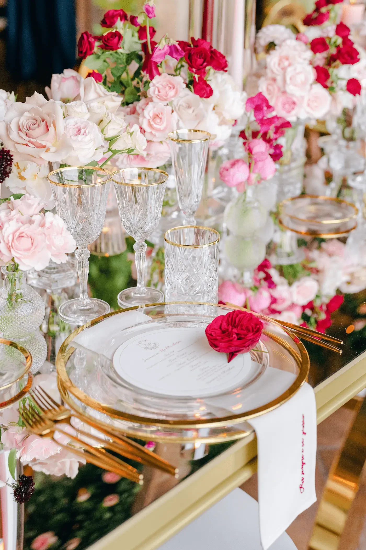 wedding place setting with menu and flowers